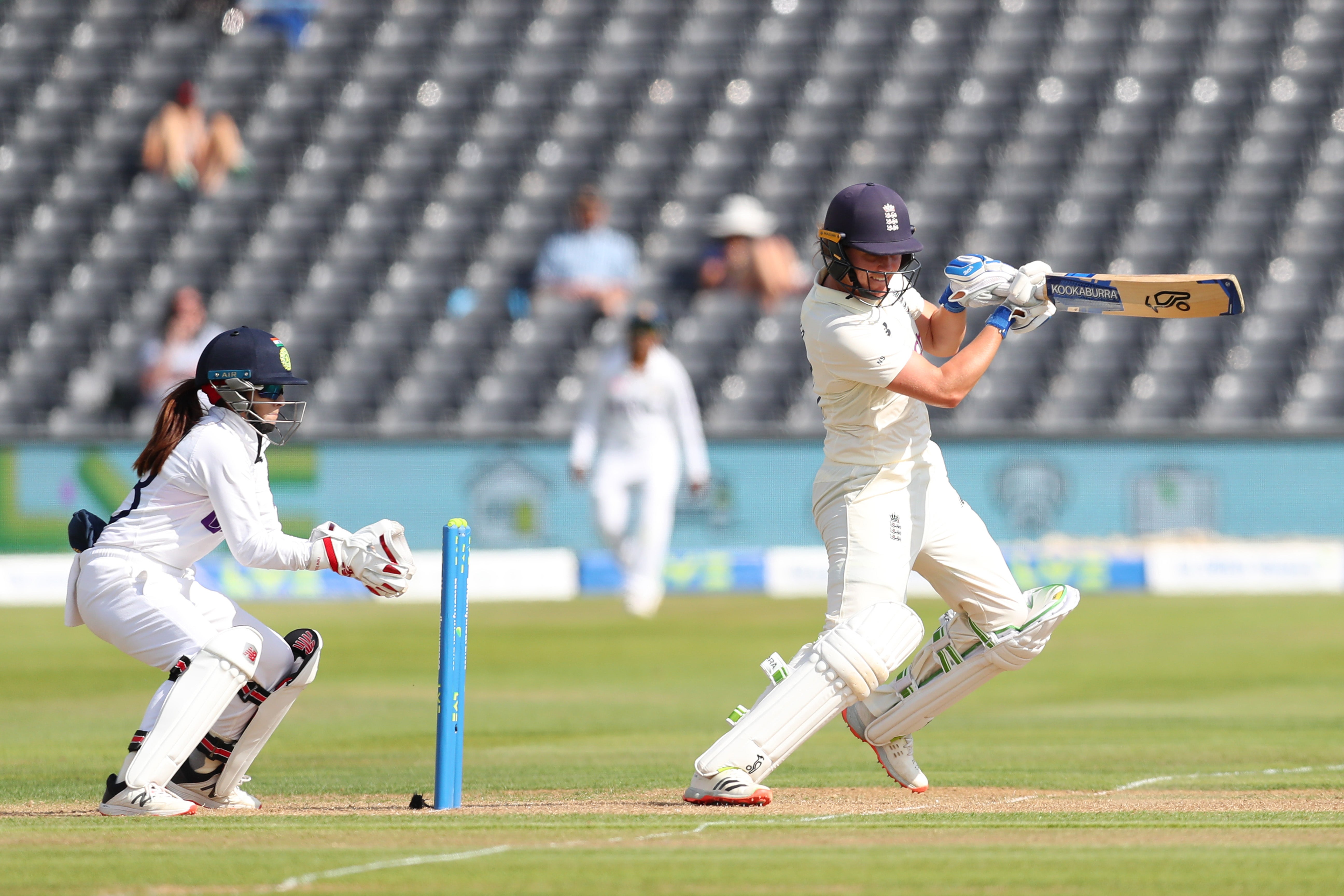 Natalie Sciver of England plays an attacking shot on Day One in Bristol