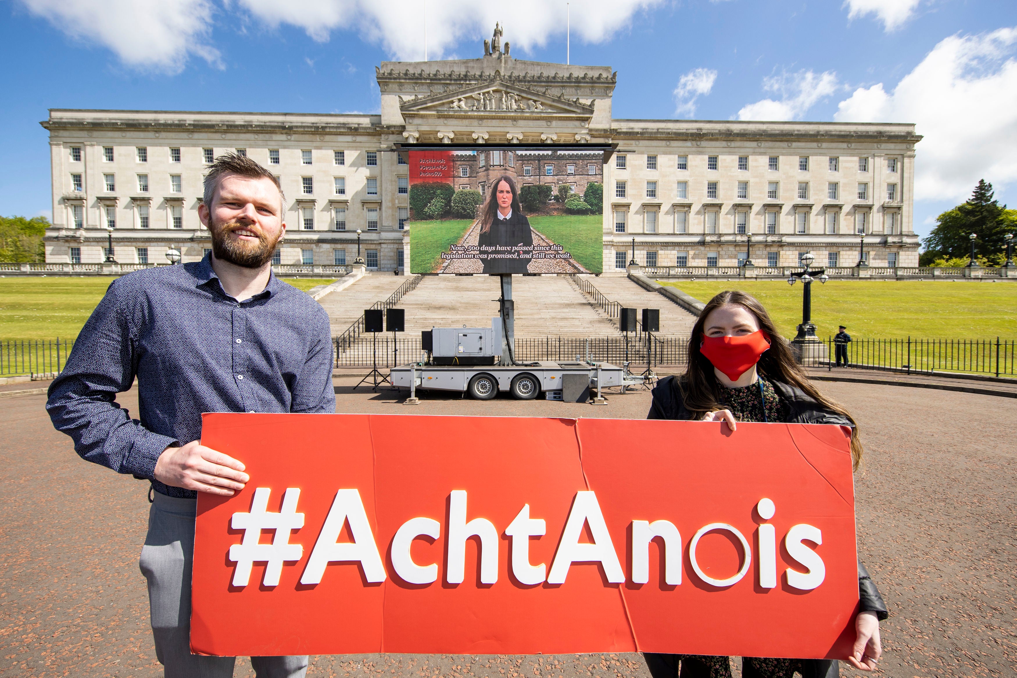 Campaigners at Stormont have called upon the Northern Ireland Executive to implement legislation regarding Irish language rights.