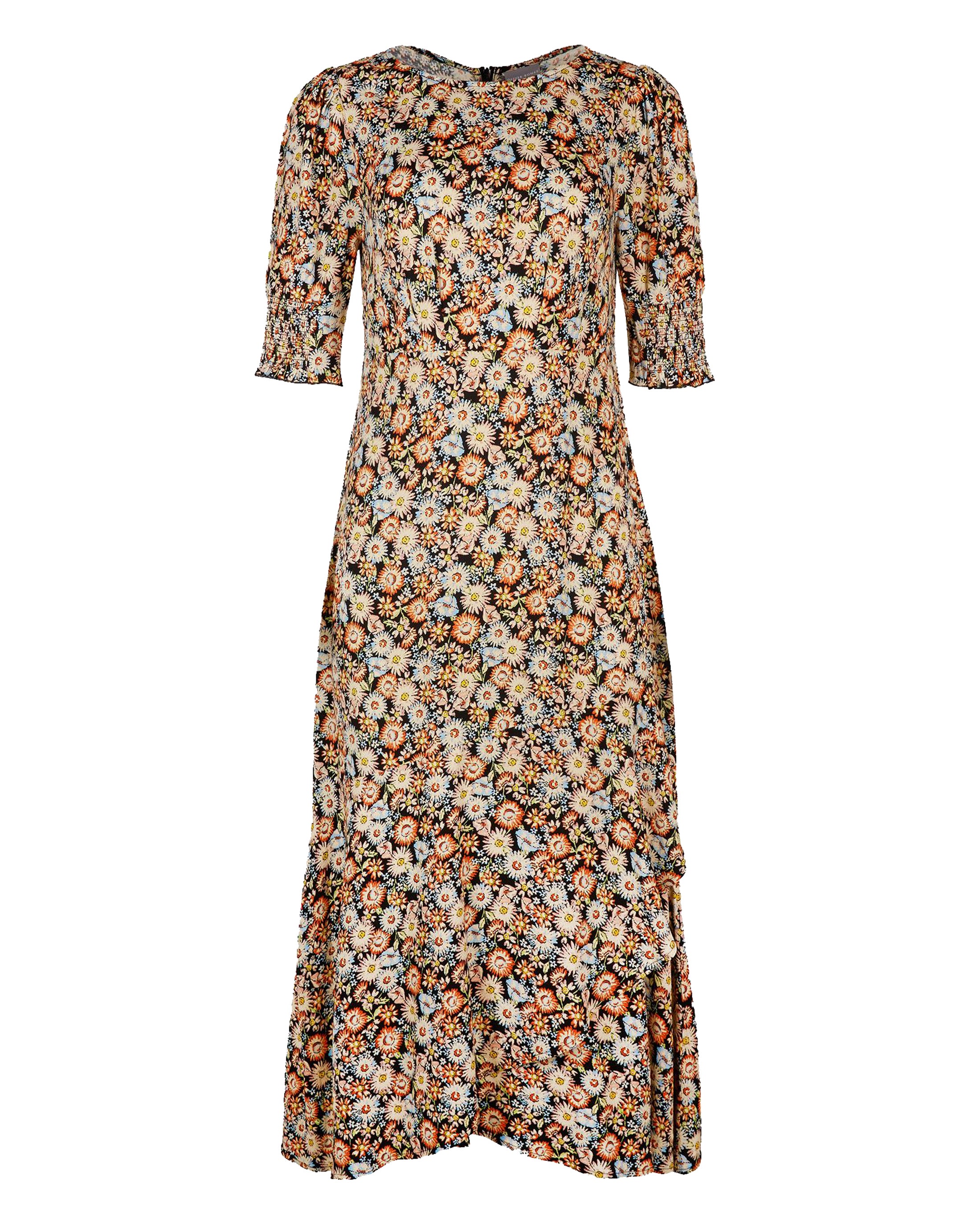 Oliver Bonas Sunshine Floral Print Black Midi Dress