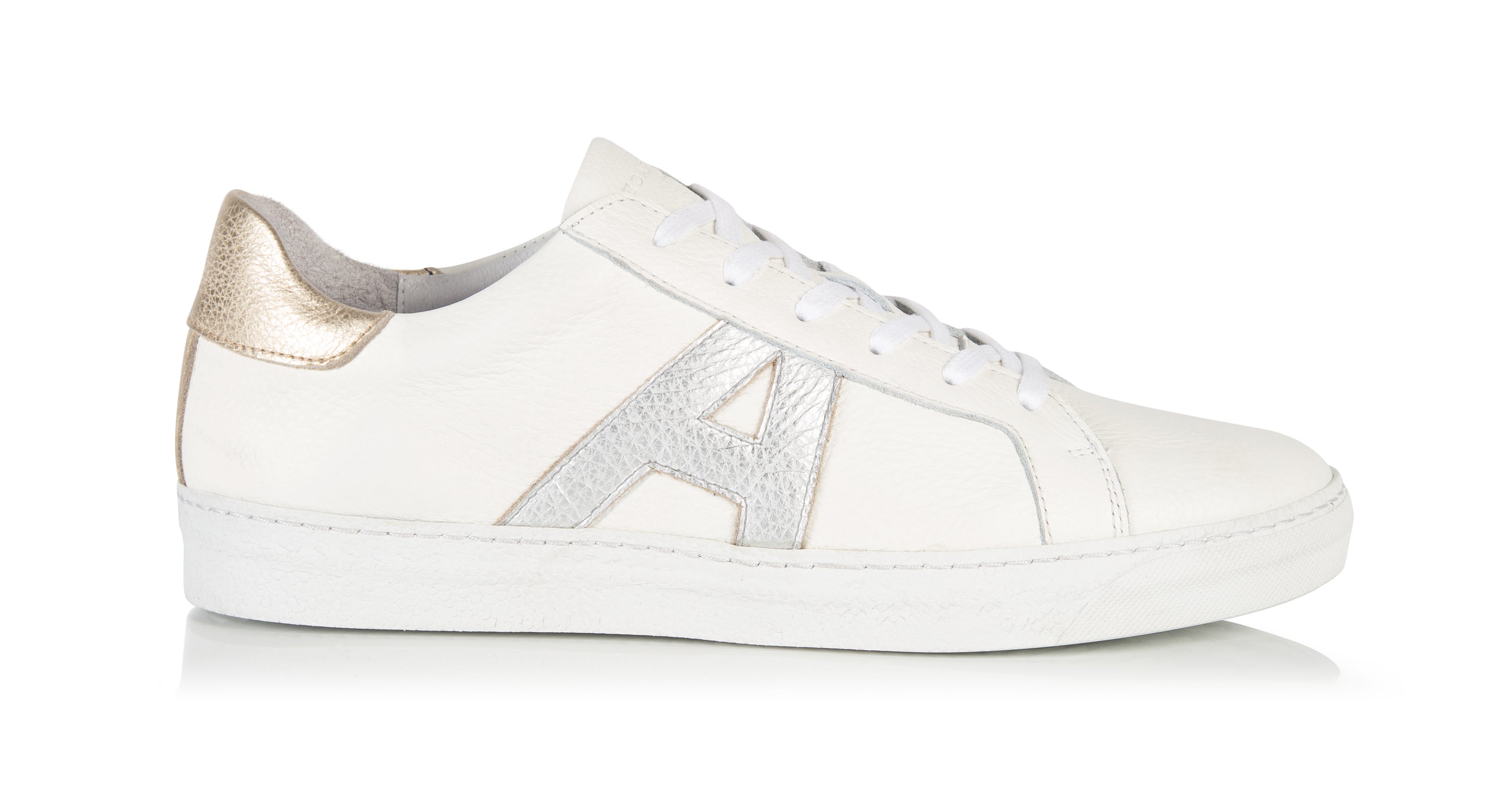 Air and Grace Cru Signature White Silver & Gold Trainers