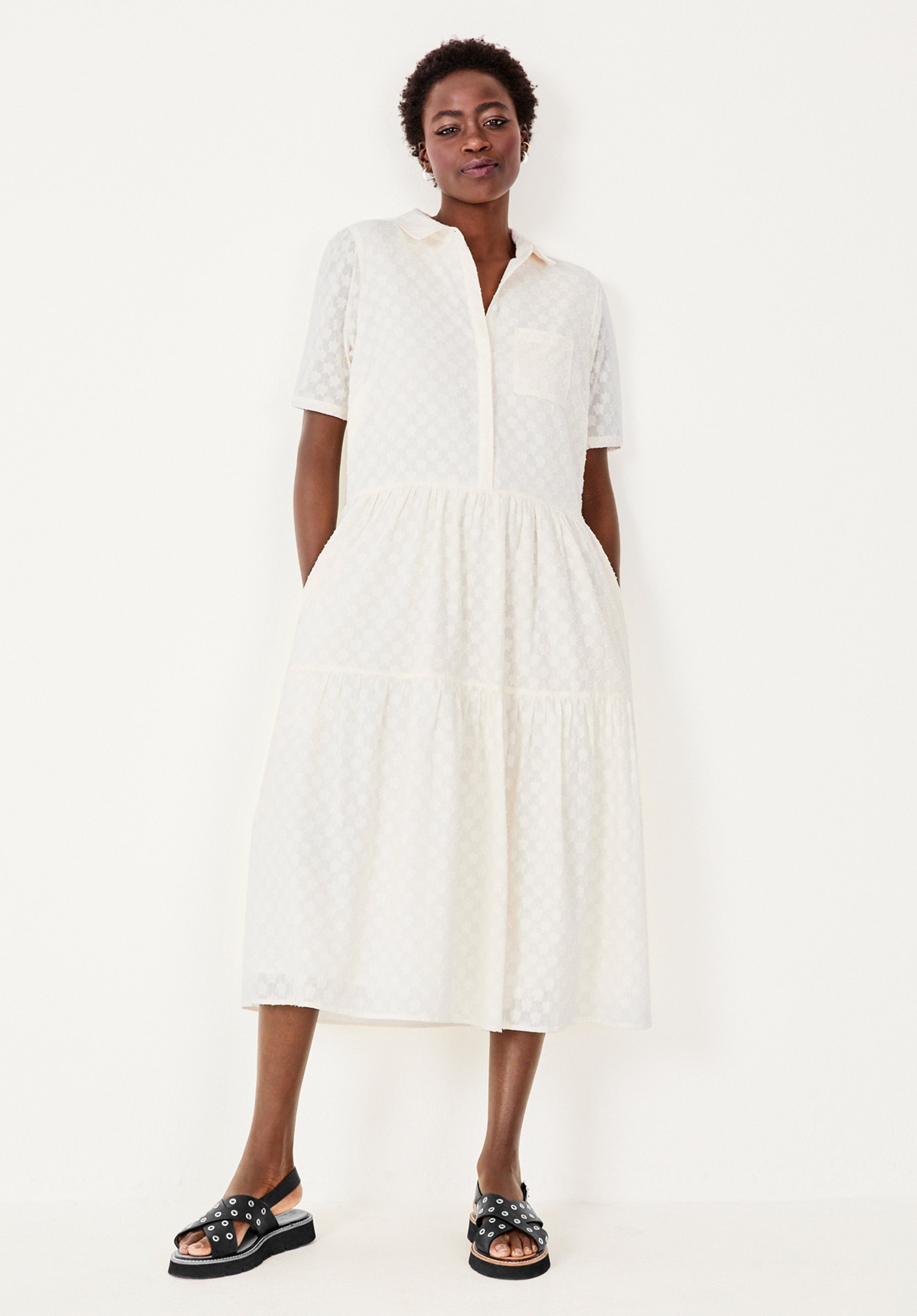 Model wearing Hush Joan Midi Shirt Dress