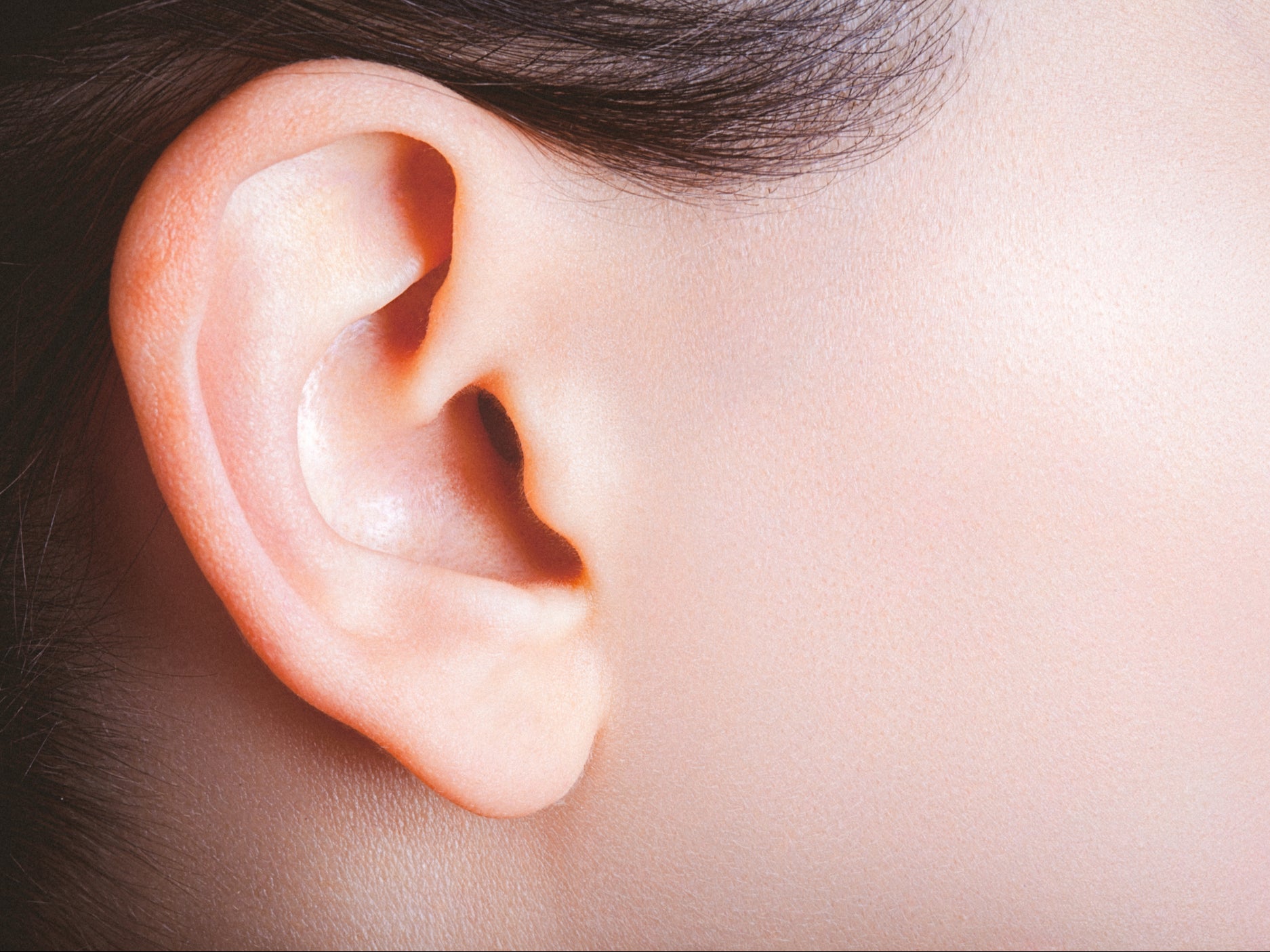 Female ear and part of a cheek viewed from the side