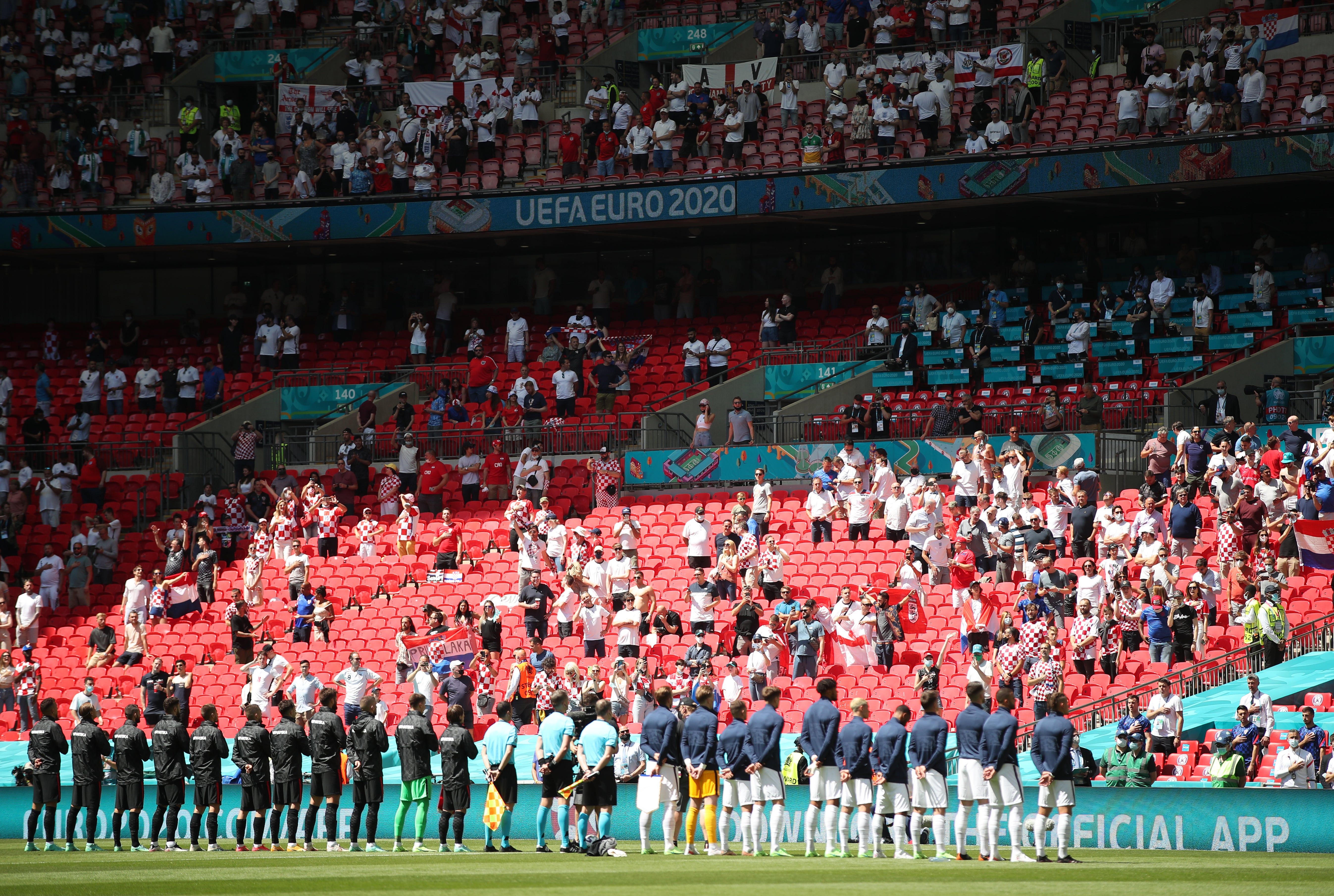 England and Croatia line up at Wembley ahead of their opening Euro 2020 match on 13 June, 2021.