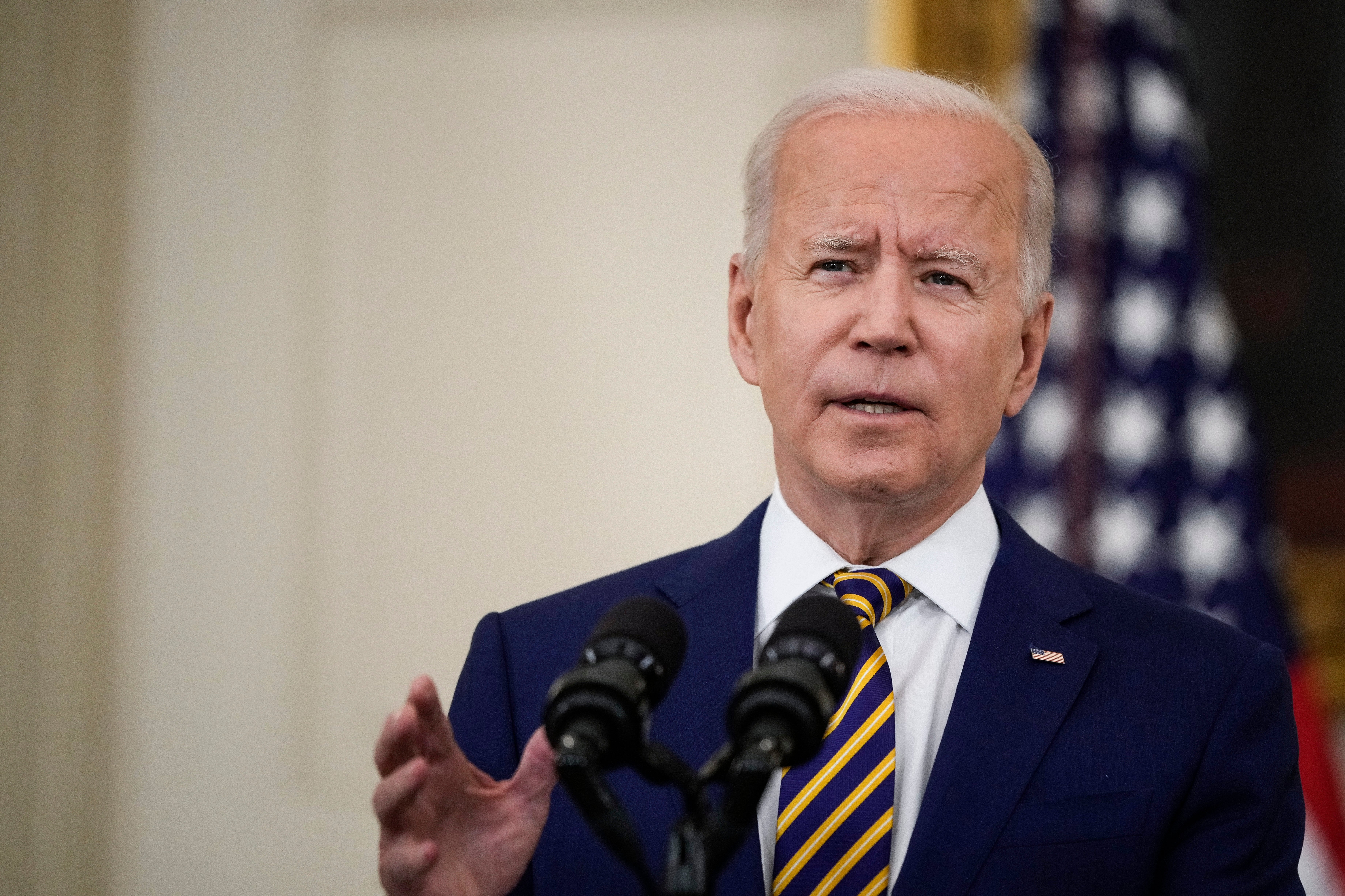 President Joe Biden speaks about the nation’s Covid-19 response and the vaccination program in the State Dining Room of the White House on 18 June, 2021 in Washington, DC. Mr Biden has named Christi Grimm as his pick to be permanent inspector general of the Department of Health and Human Services.