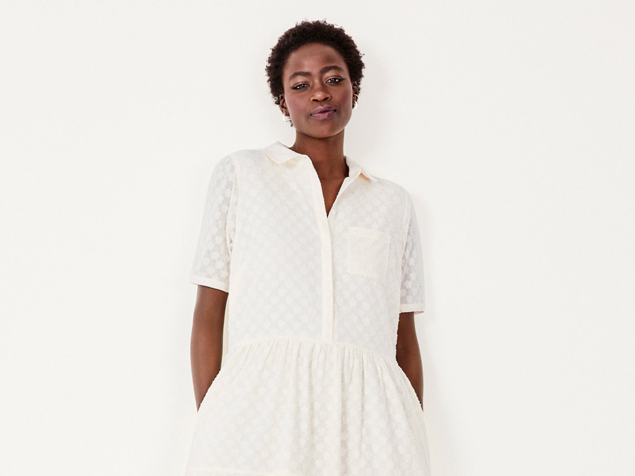 Model wearing Hush Joan Midi Shirt Dress