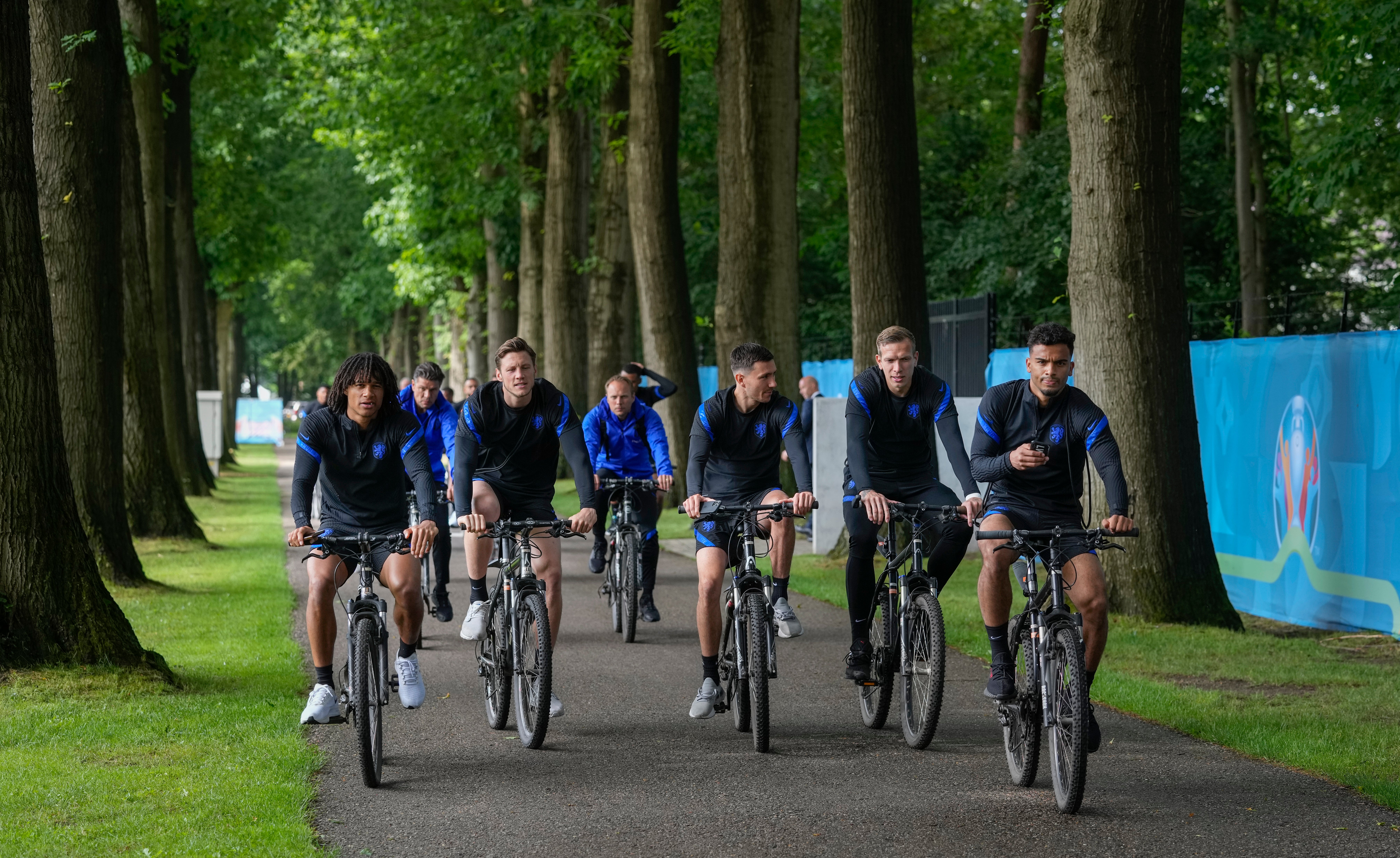 Holland players arrive for the training in preparation for Monday's game against North Macedonia