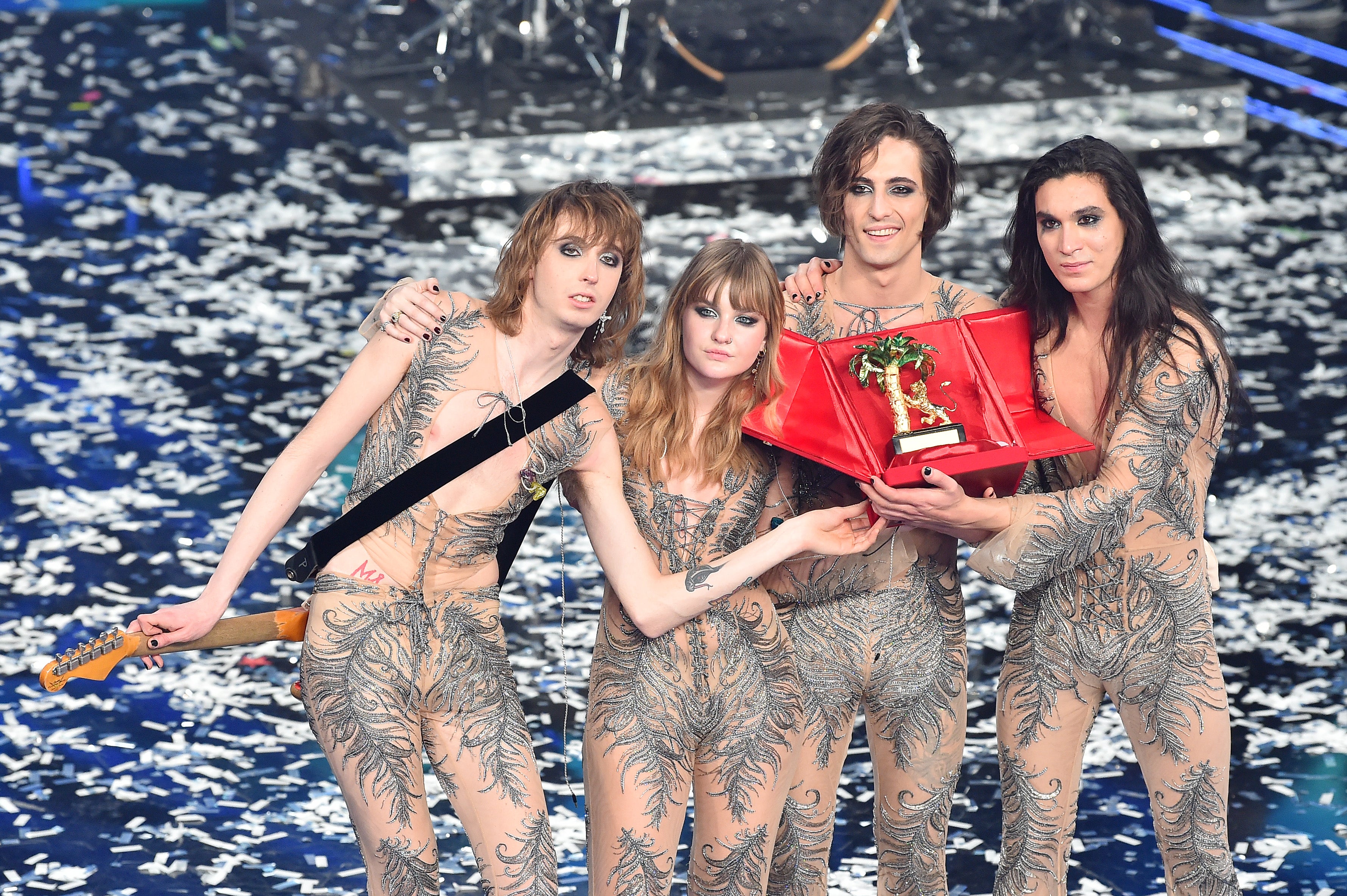 Maneskin pictured at the Sanremo Music Festival in March this year