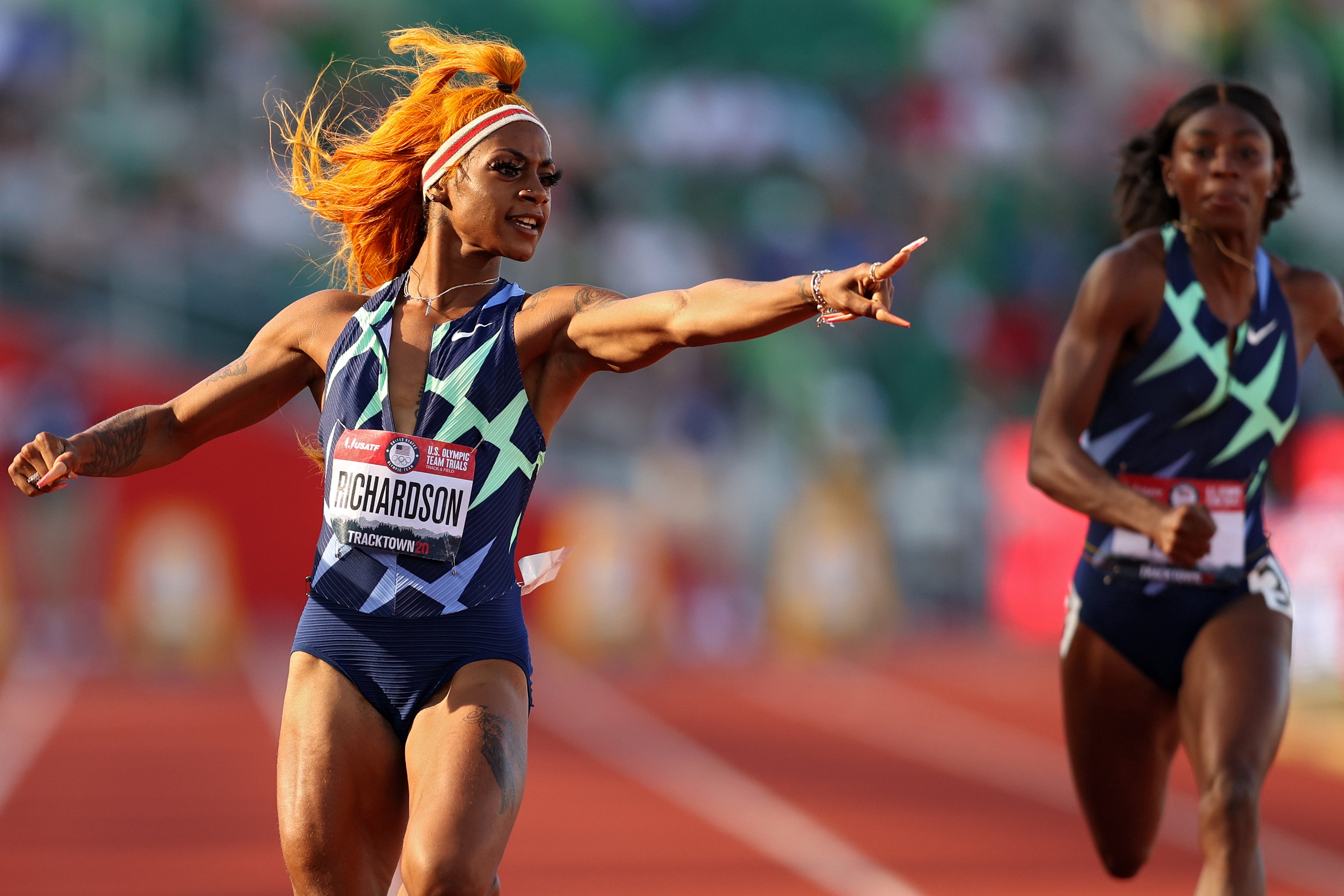 Sha’Carri Richardson reacts after a dominant display in the women’s 100m