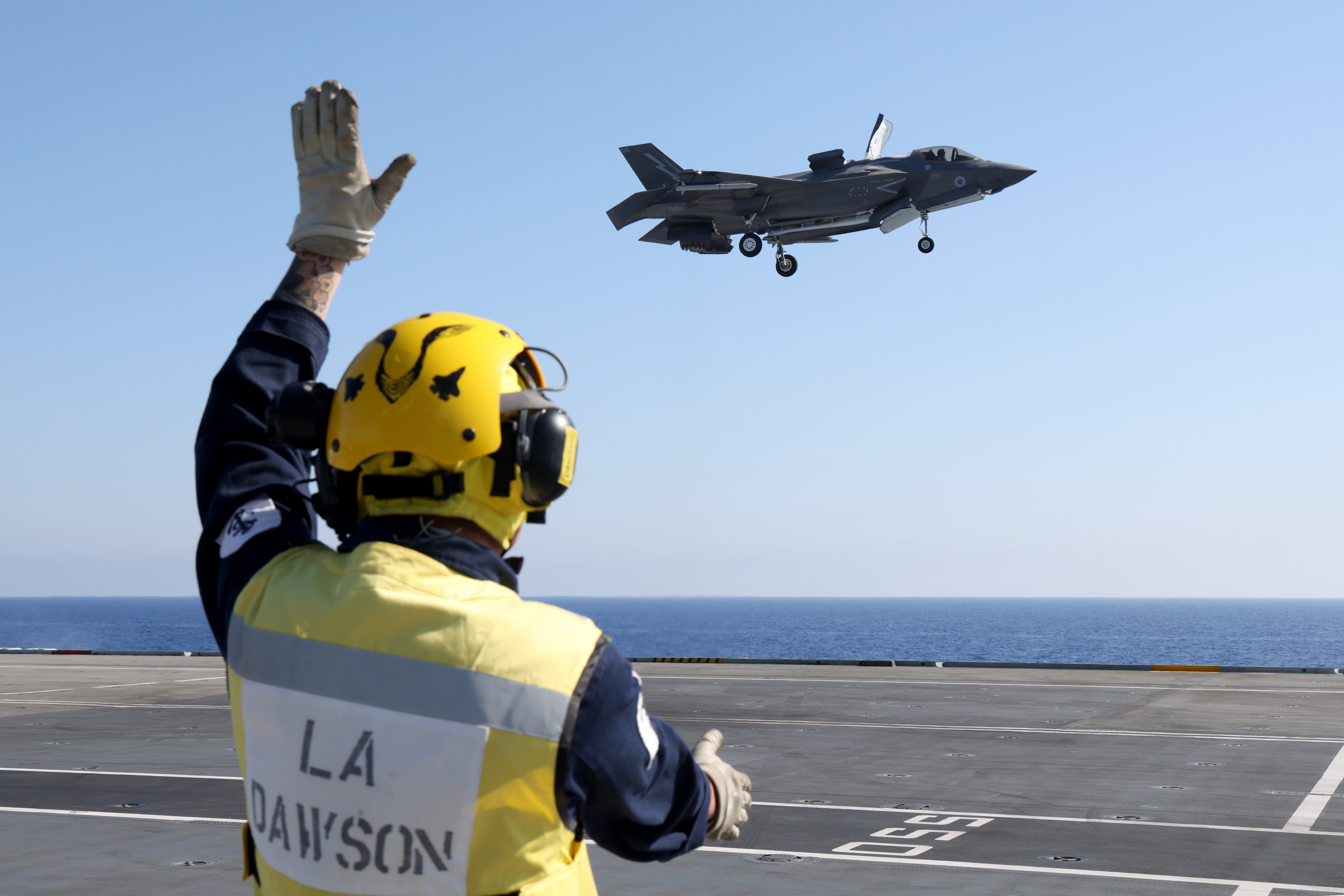 An F35B Lightning Jet returns to HMS Queen Elizabeth