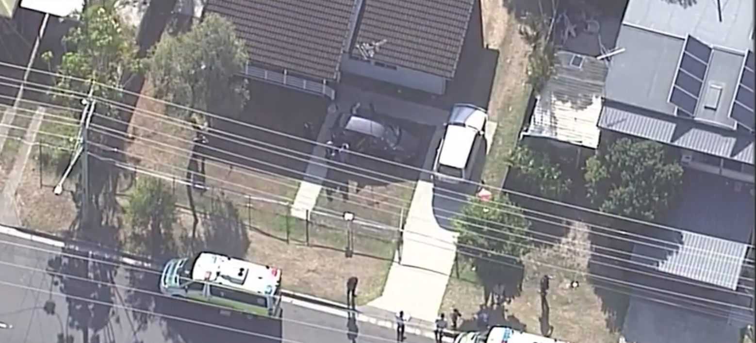 An aerial view of the yard where toddlers Darcey-Helen and Chloe-Ann were found dead in their mother’s car amid scorching November temperatures