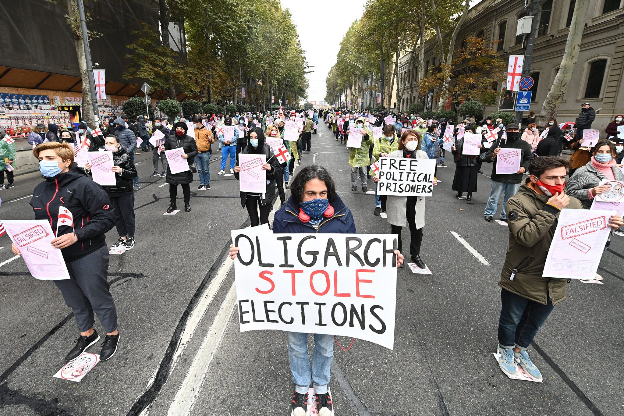 Georgian protesters at a rally in Tbilisi in November 2020