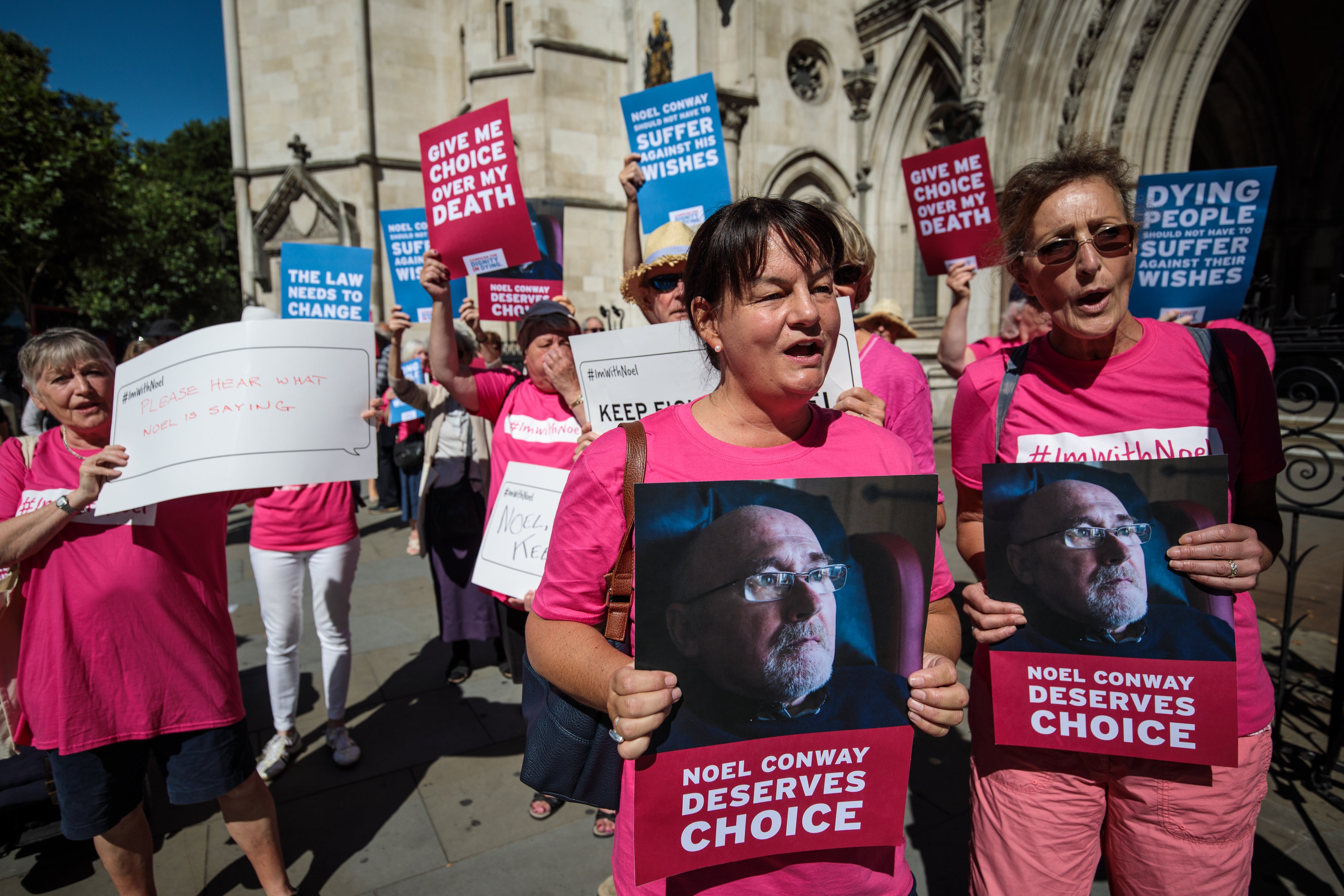 Dignity in Dying activists outside the Royal Courts of Justice