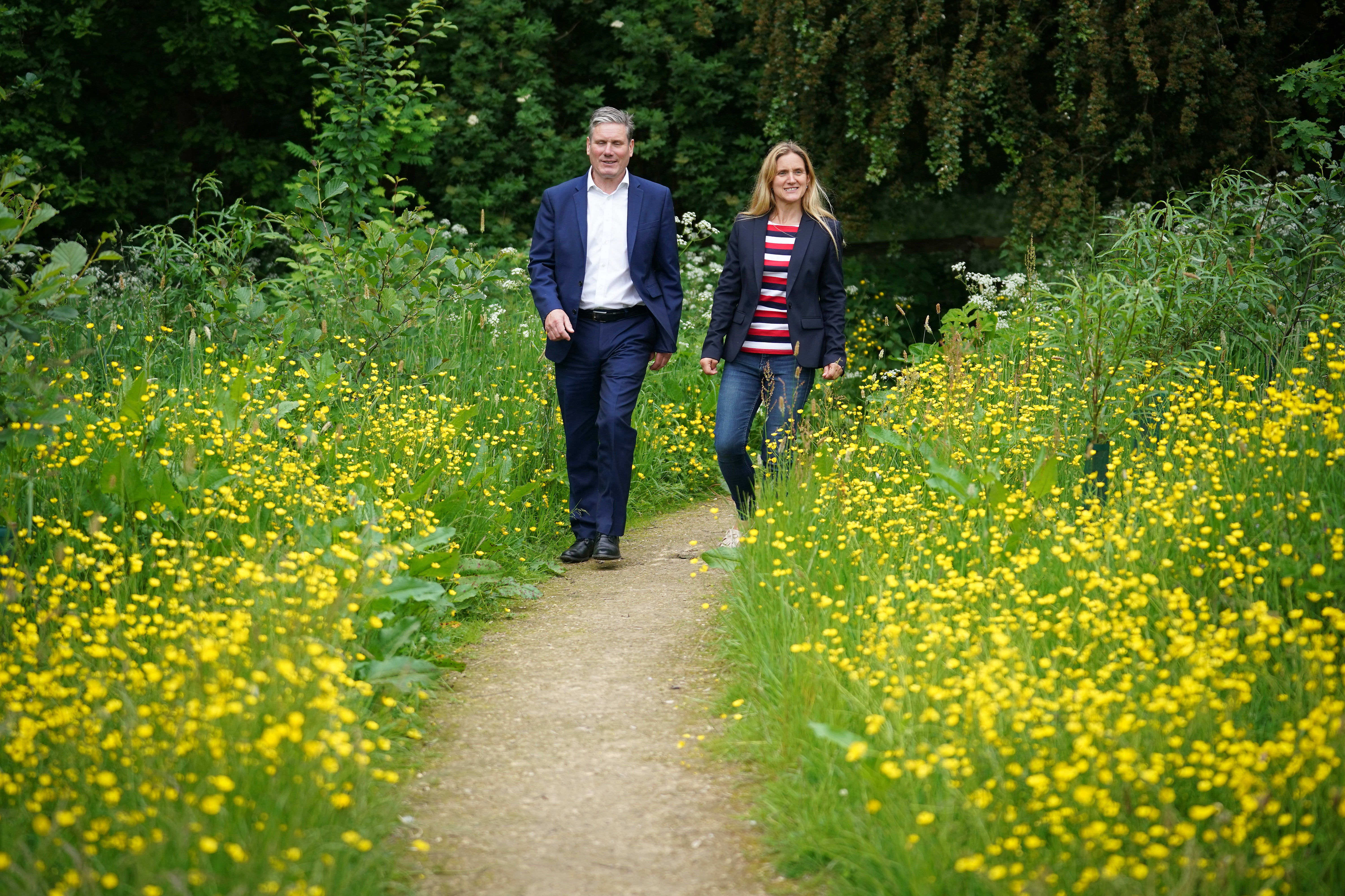 Keir Starmer and Labour by-election candidate Kim Leadbeater visit the Jo Cox Community Wood