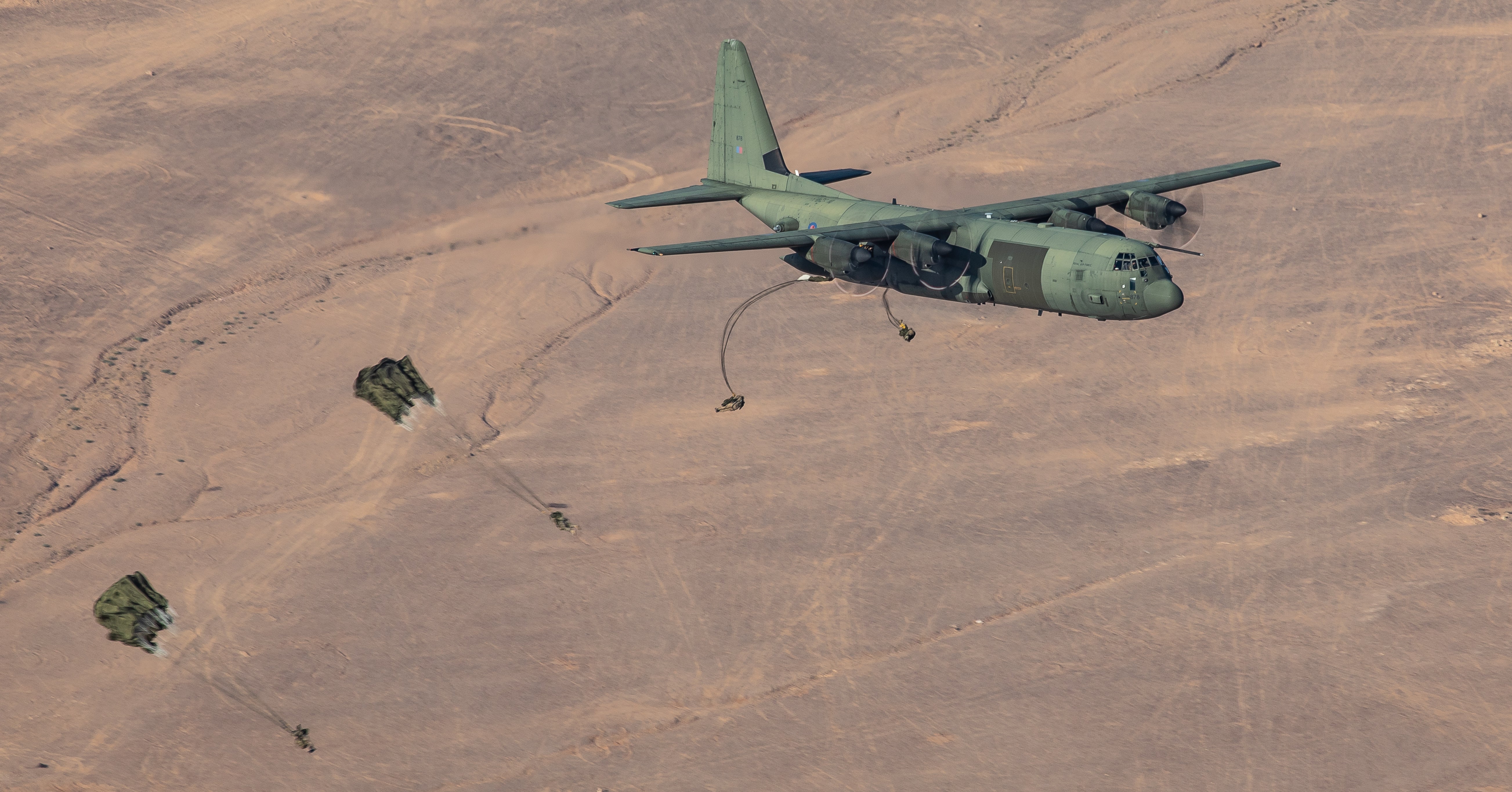 A sortie during the exercises included dispatching between 70 and 80 paratroopers from two separate Hercules aircraft