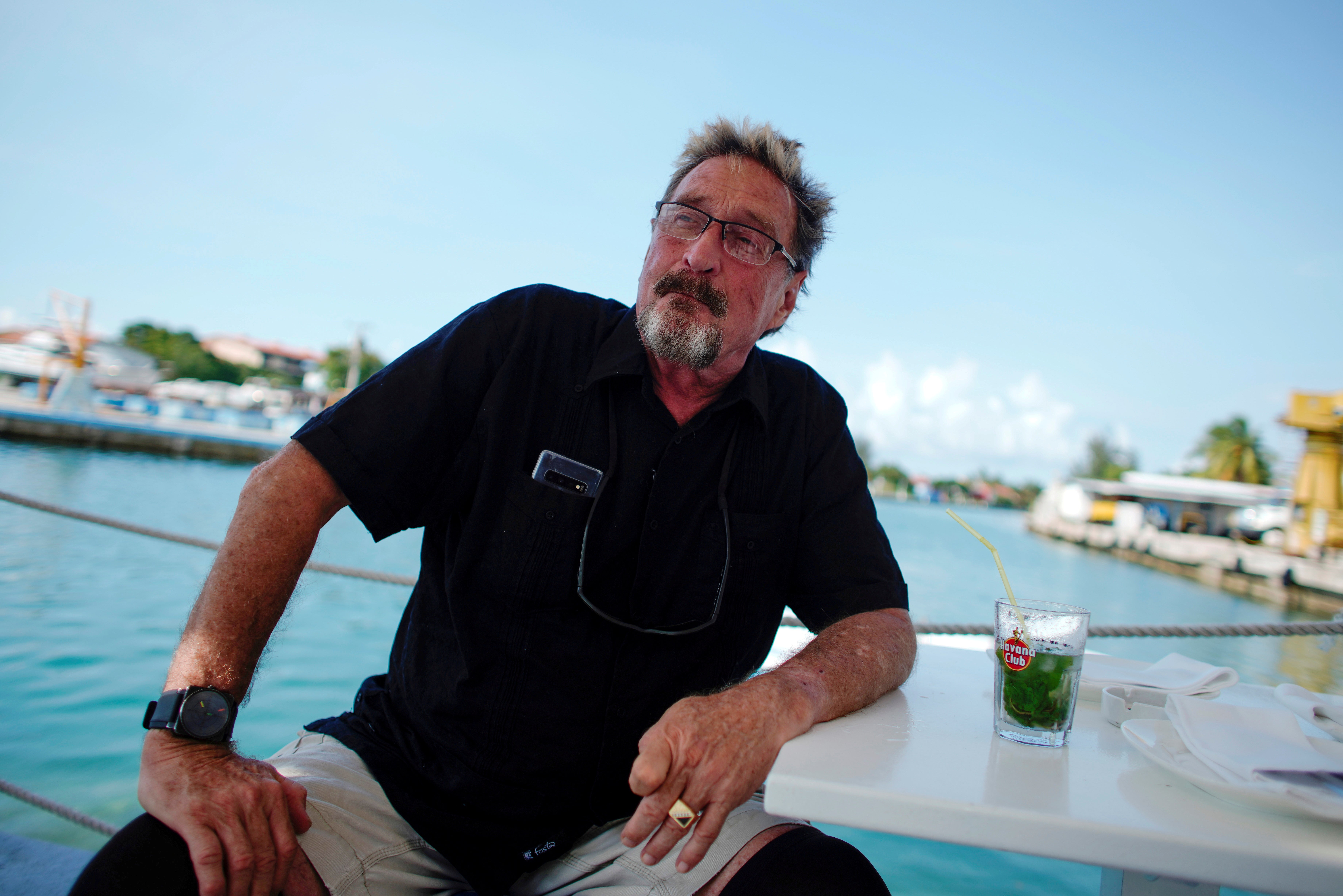 File: John McAfee, co-founder of McAfee Crypto Team and CEO of Luxcore and founder of McAfee Antivirus, speaks during an interview in Havana, Cuba, 4 July, 2019