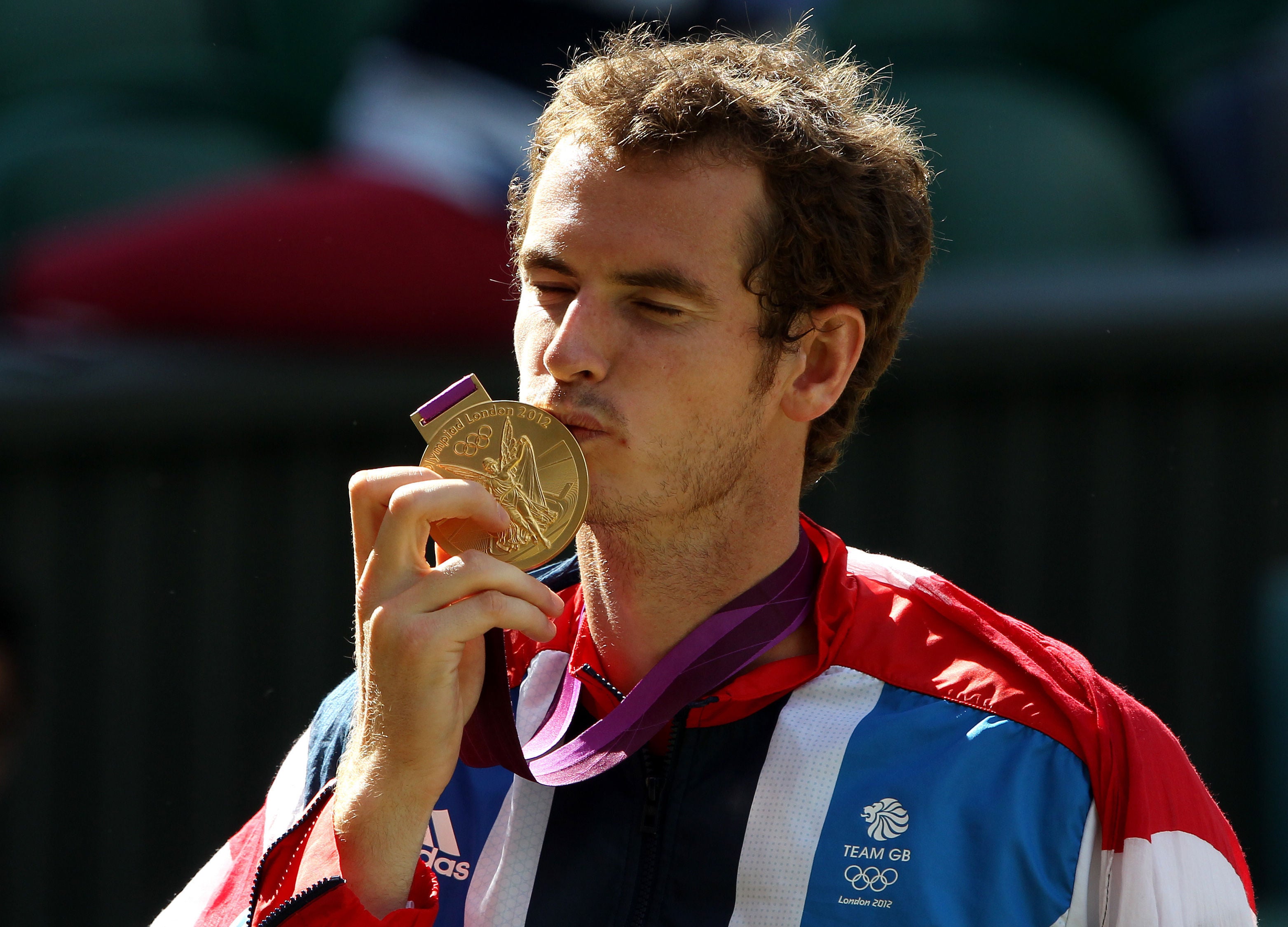 Andy Murray celebrating his first Olympic gold medal, at London 2012