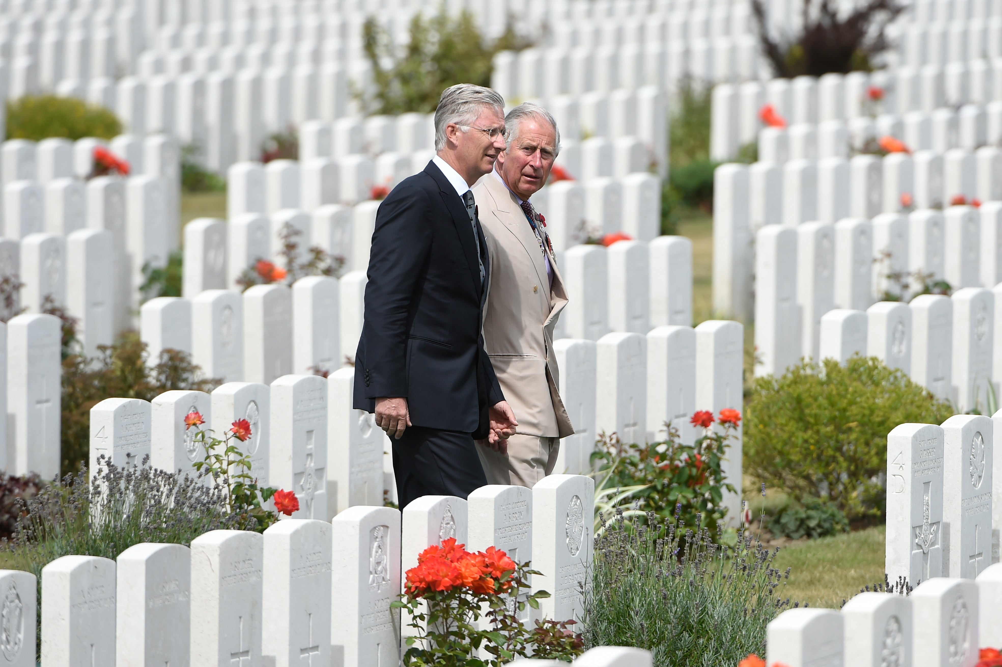 Prince Charles, here at the First World War memorial, Tyne Cot, in Belgium, is a patron to the Normandy Memorial Trust