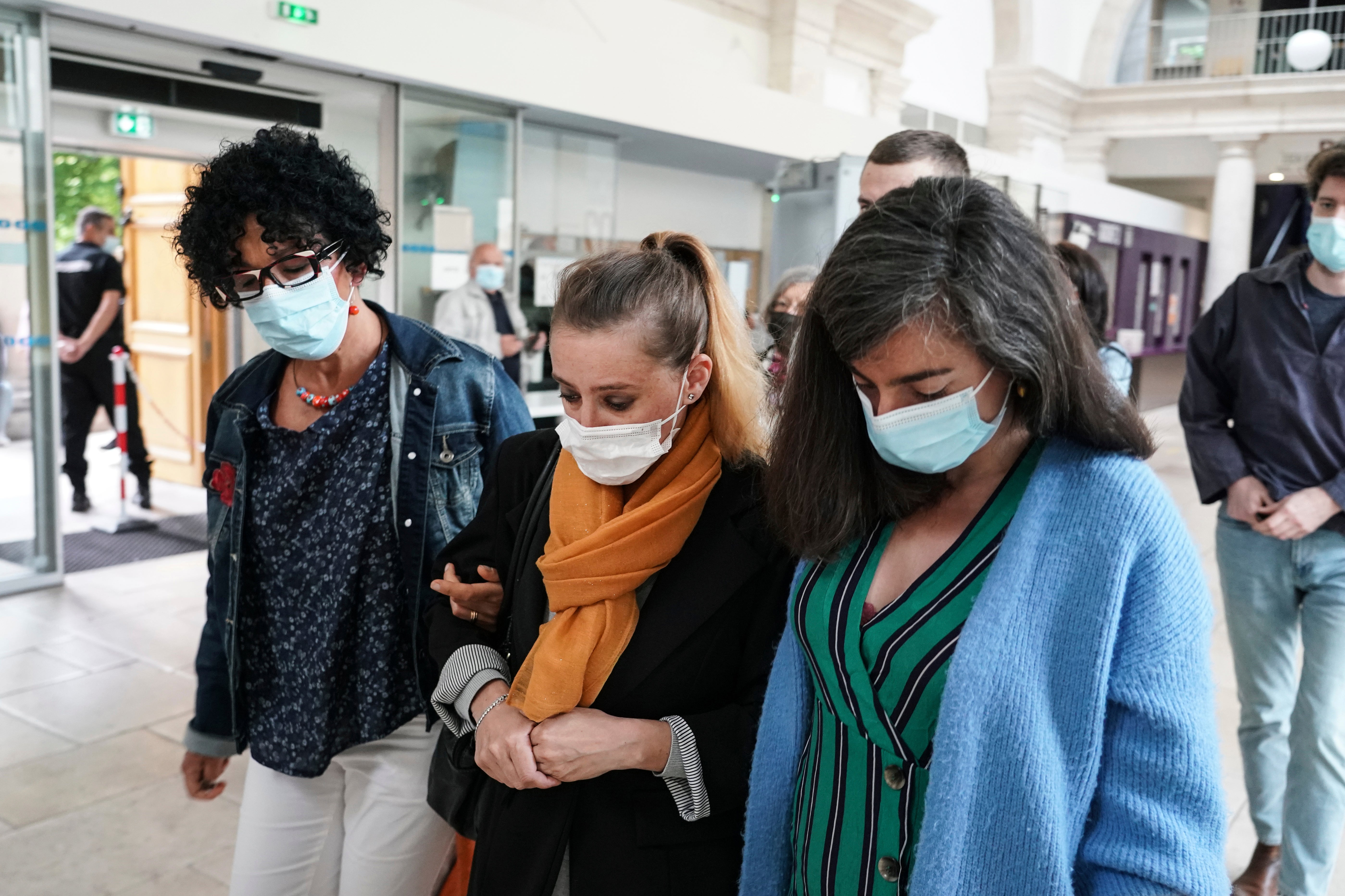 Valerie Bacot, centre, arrives with relatives at the Chalon-sur-Saone courthouse, central France, Thursday, 24 June, 2021.