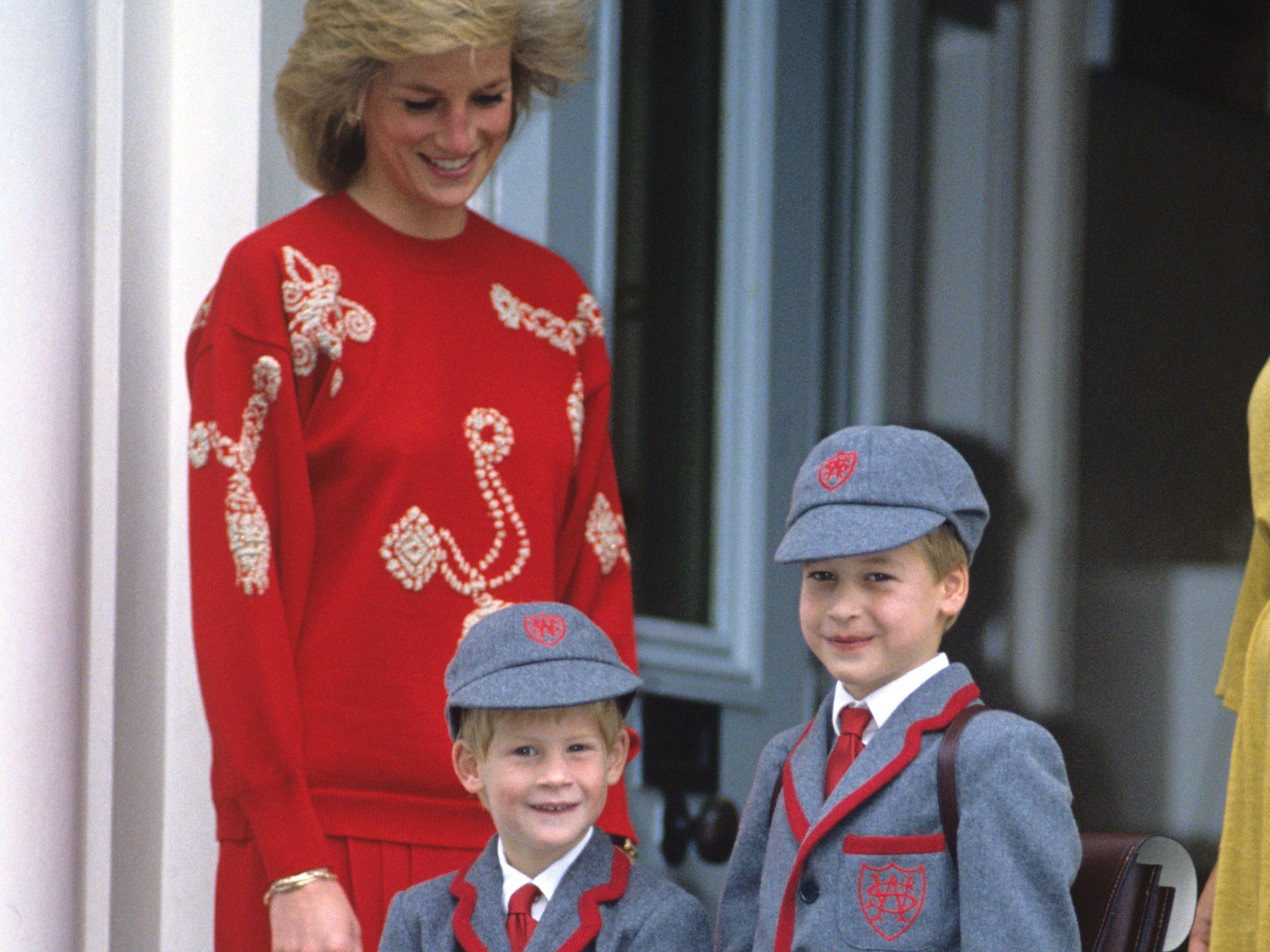 Princess Diana with Princes William and Harry at School