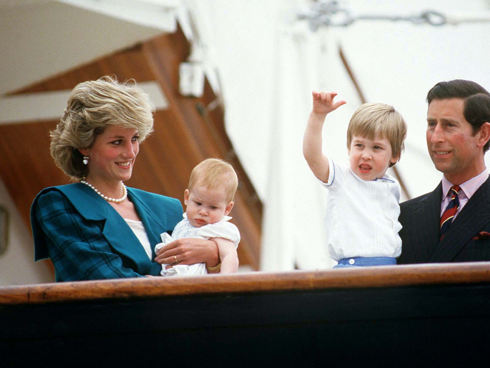 Diana and Charles with William and Harry during the British royal tour of Italy in 1985