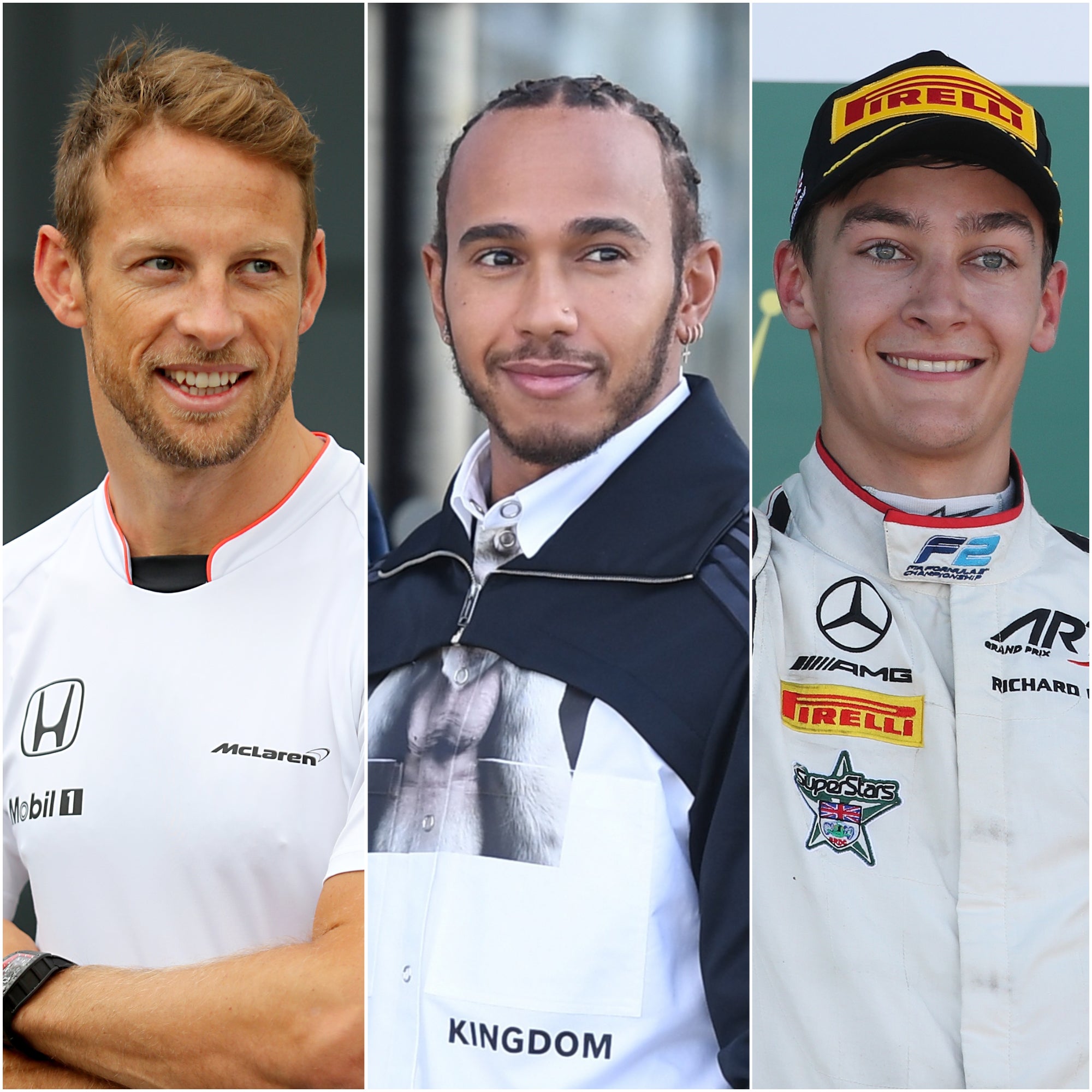 Jenson Button, Lewis Hamilton and George Russell (