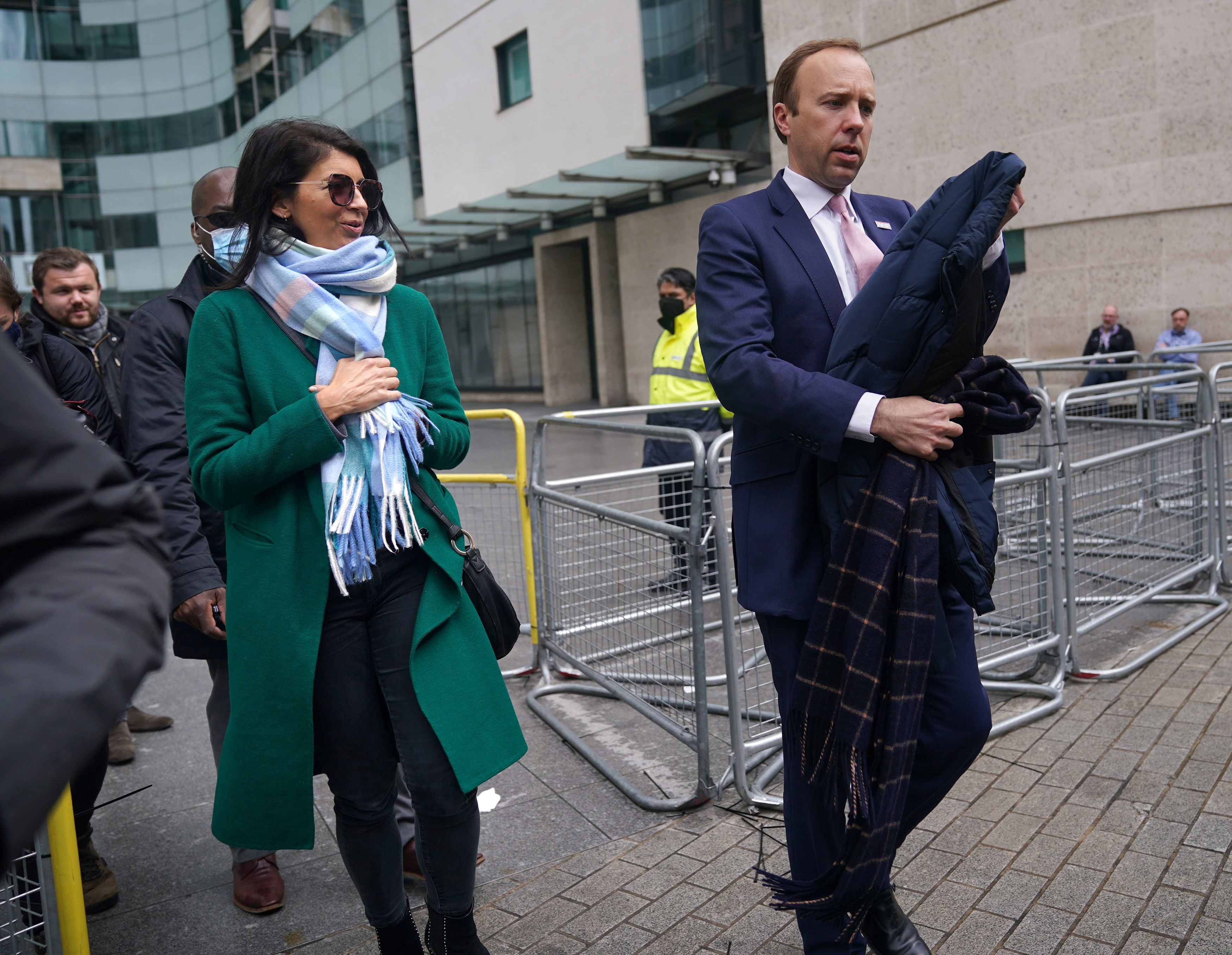 Matt Hancock with adviser Gina Coladangelo outside BBC Broadcasting House in London last month