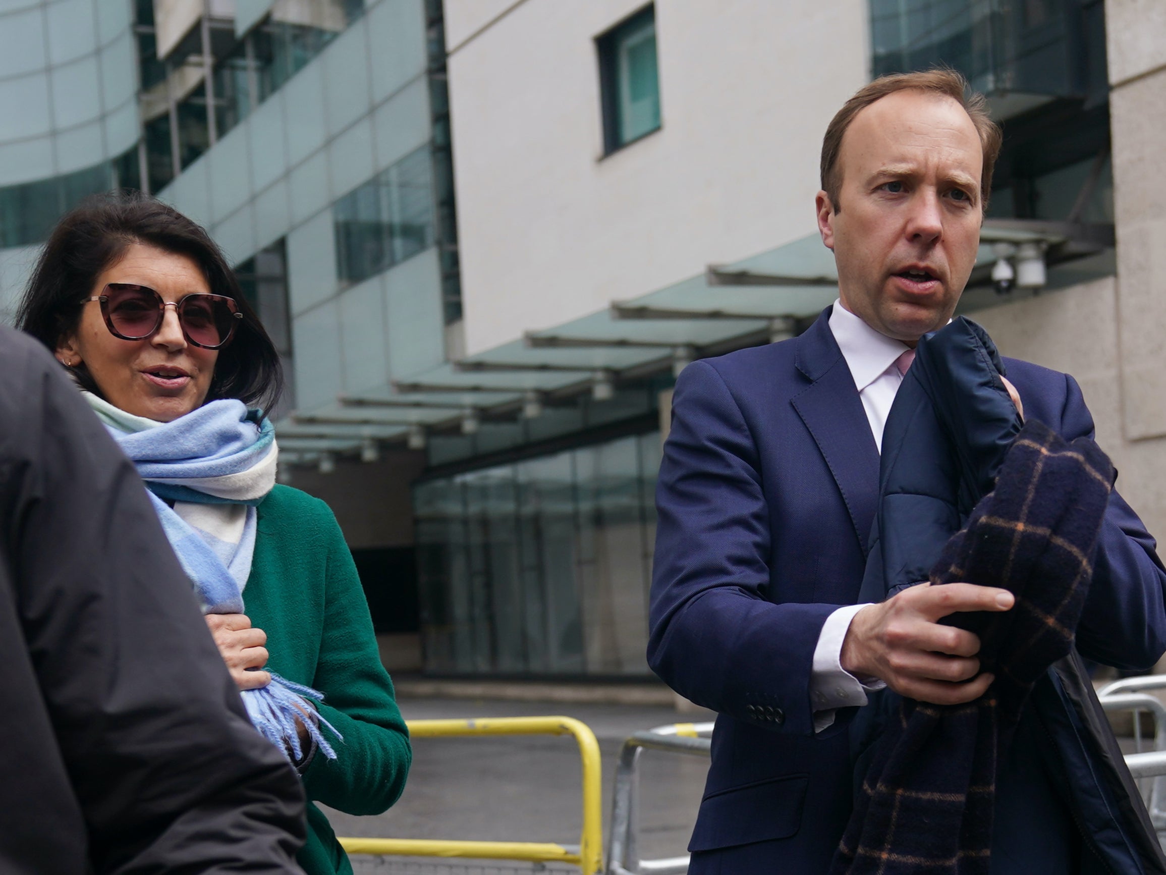 Matt Hancock with adviser Gina Coladangelo outside BBC