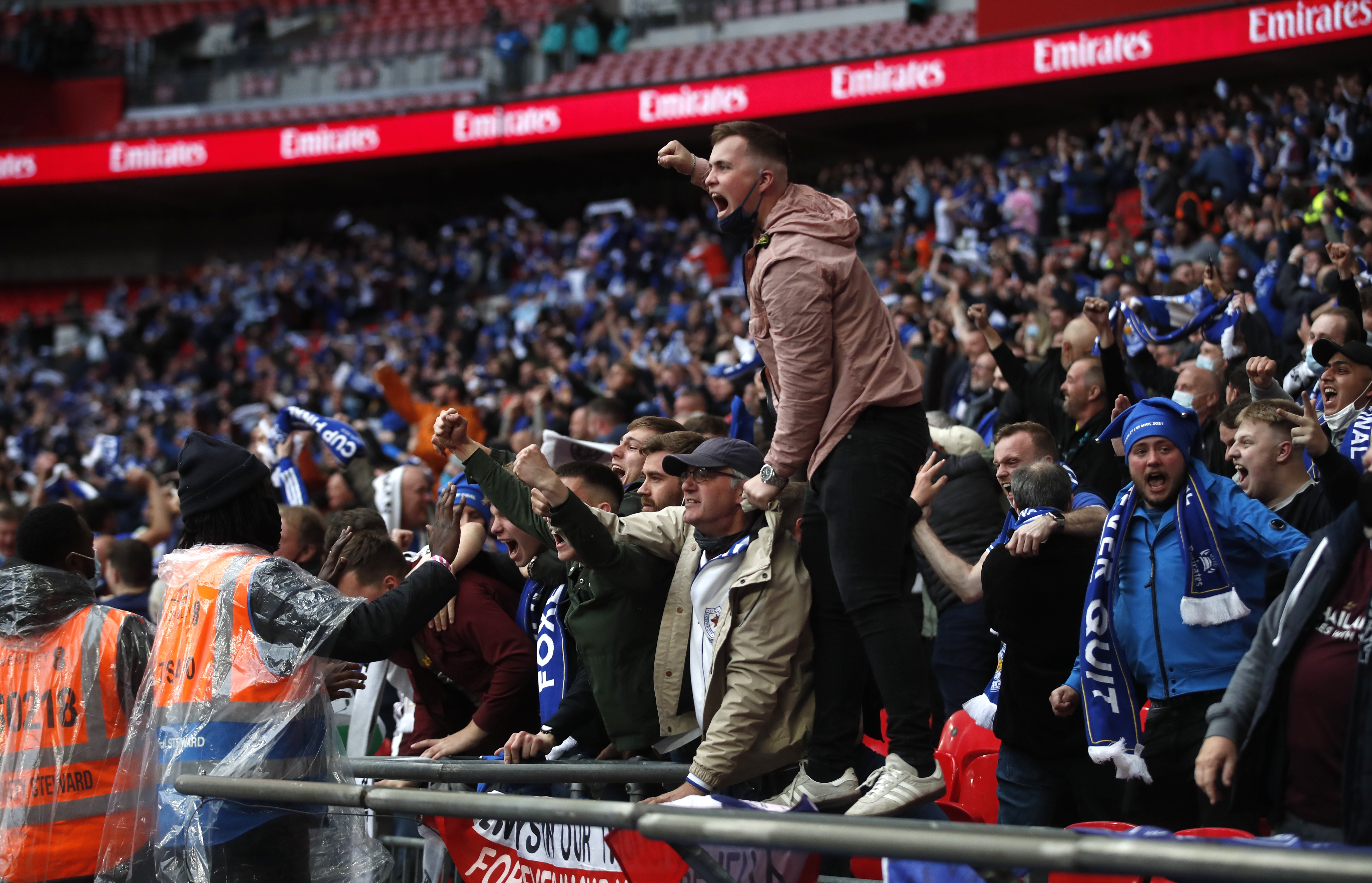 Fans at the FA Cup final between Leicester and Chelsea