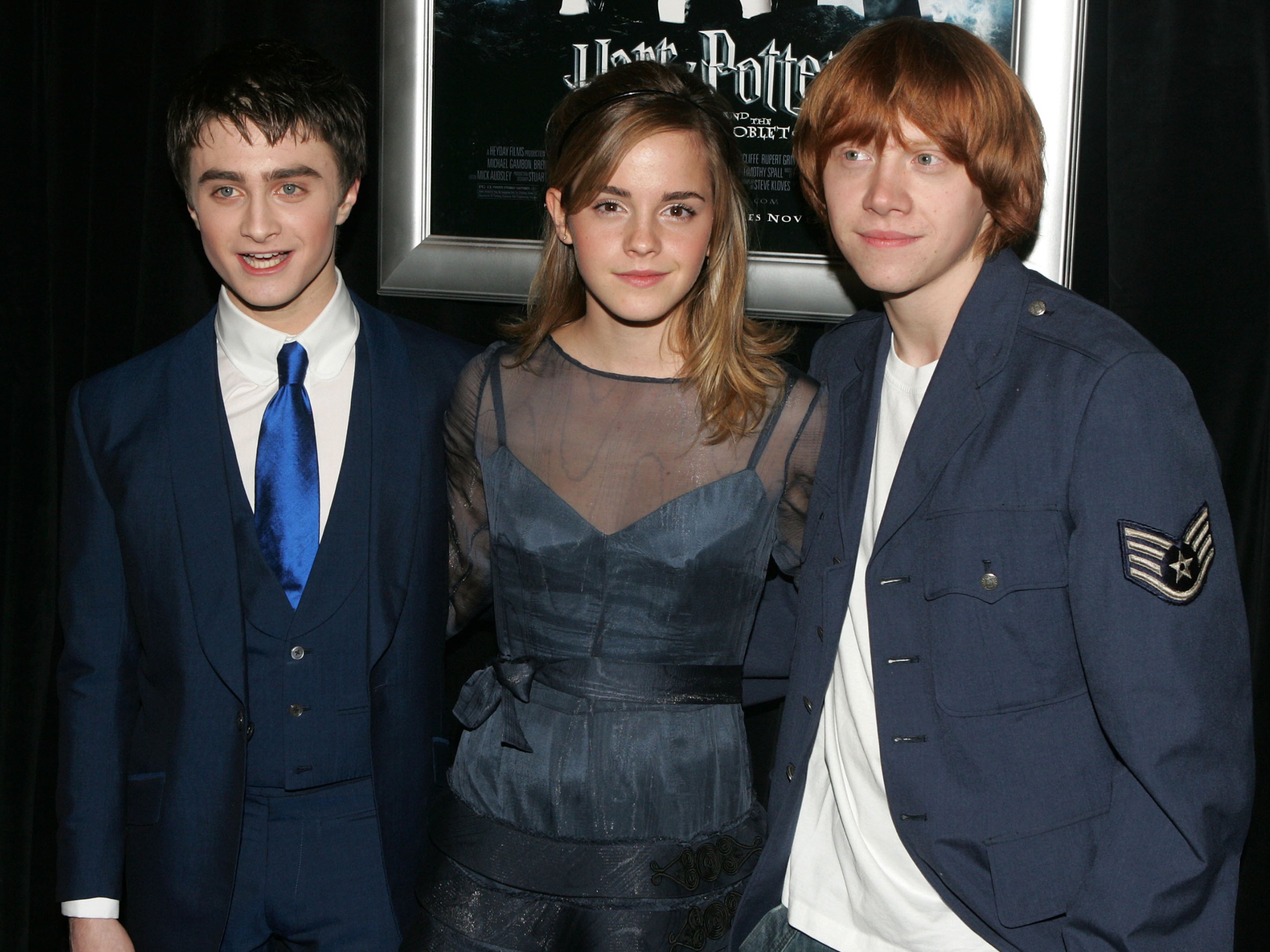 Daniel Radcliffe, Emma Watson, and Rupert Grint at the 2005 premiere of ‘Harry Potter and the Goblet of Fire’ in New York City