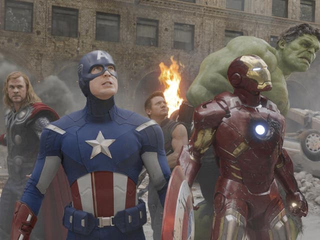 <p>Chris Hemsworth, Chris Evans, Jeremy Renner, Robert Downey Jr, and Mark Ruffalo in ‘The Avengers'</p>