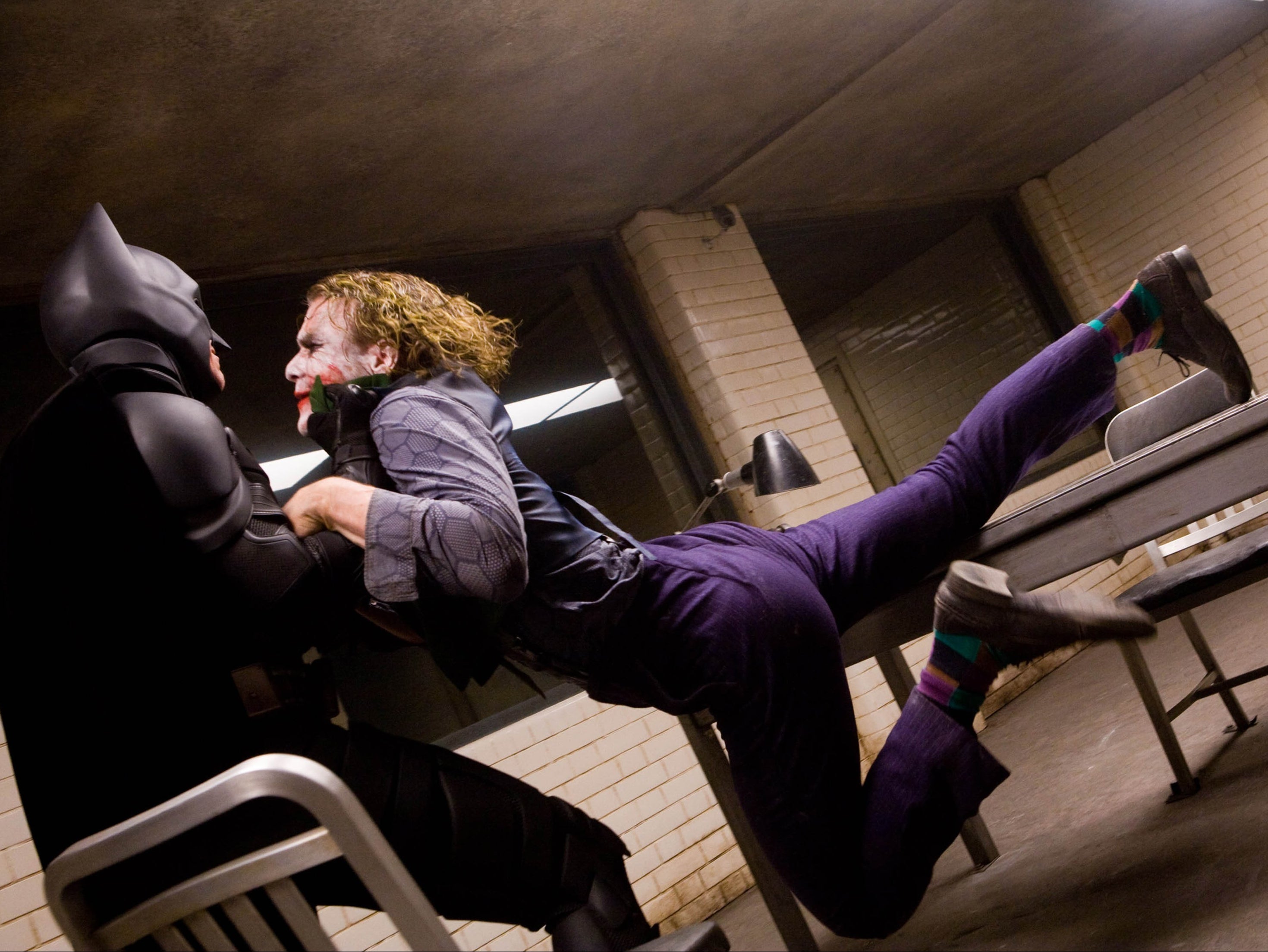 Christian Bale and Heath Ledger in ‘The Dark Knight'