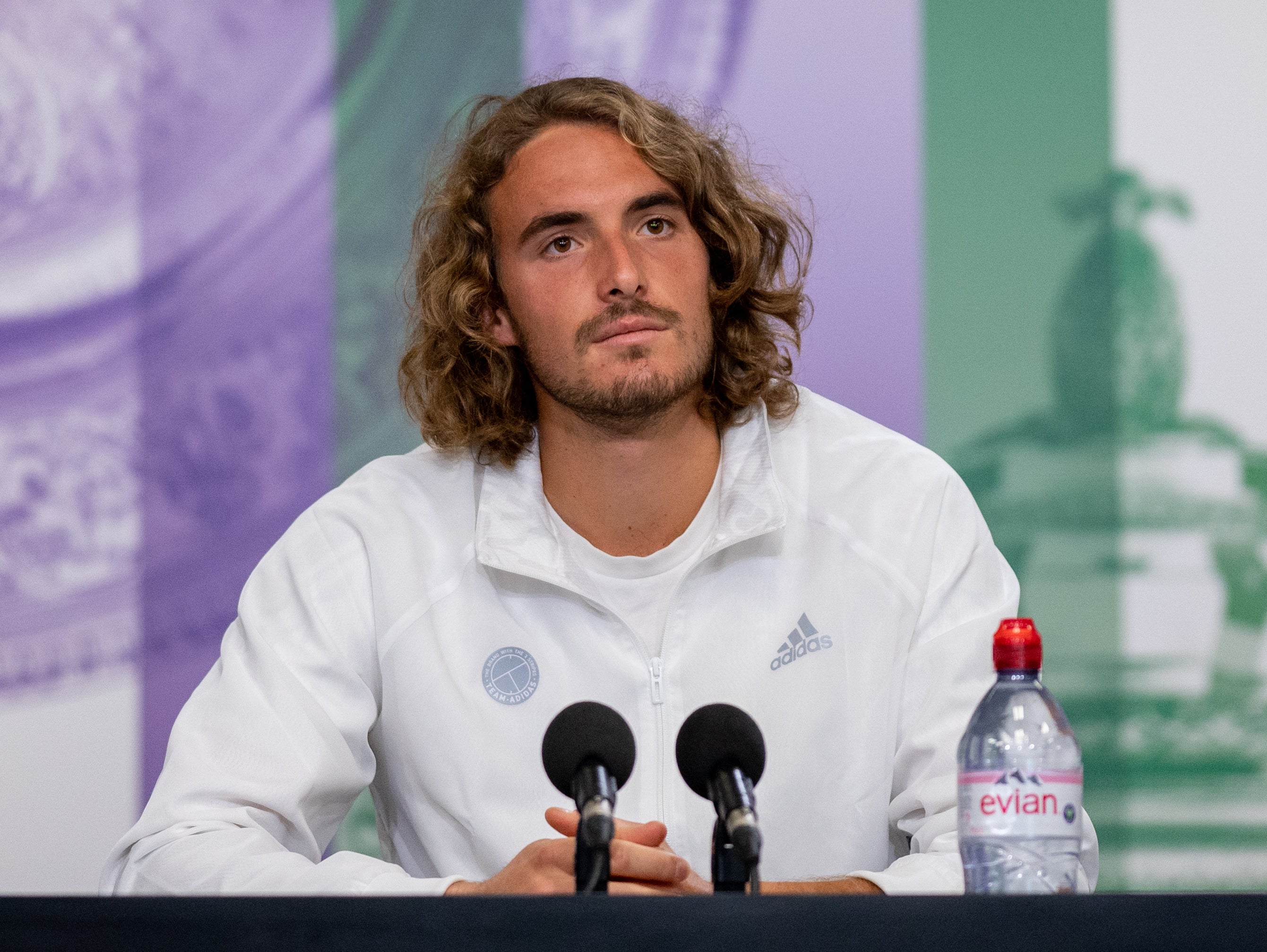 Stefanos Tsitsipas at a press conference at Wimbledon on Sunday