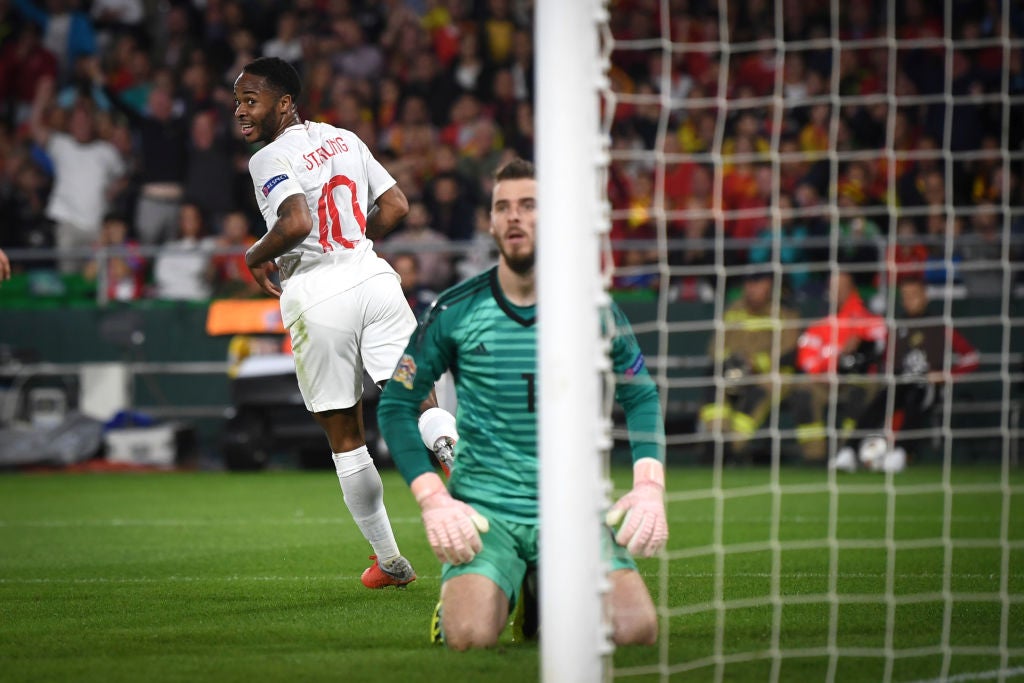 Raheem Sterling netted twice when England beat Spain in the Nations League in 2018