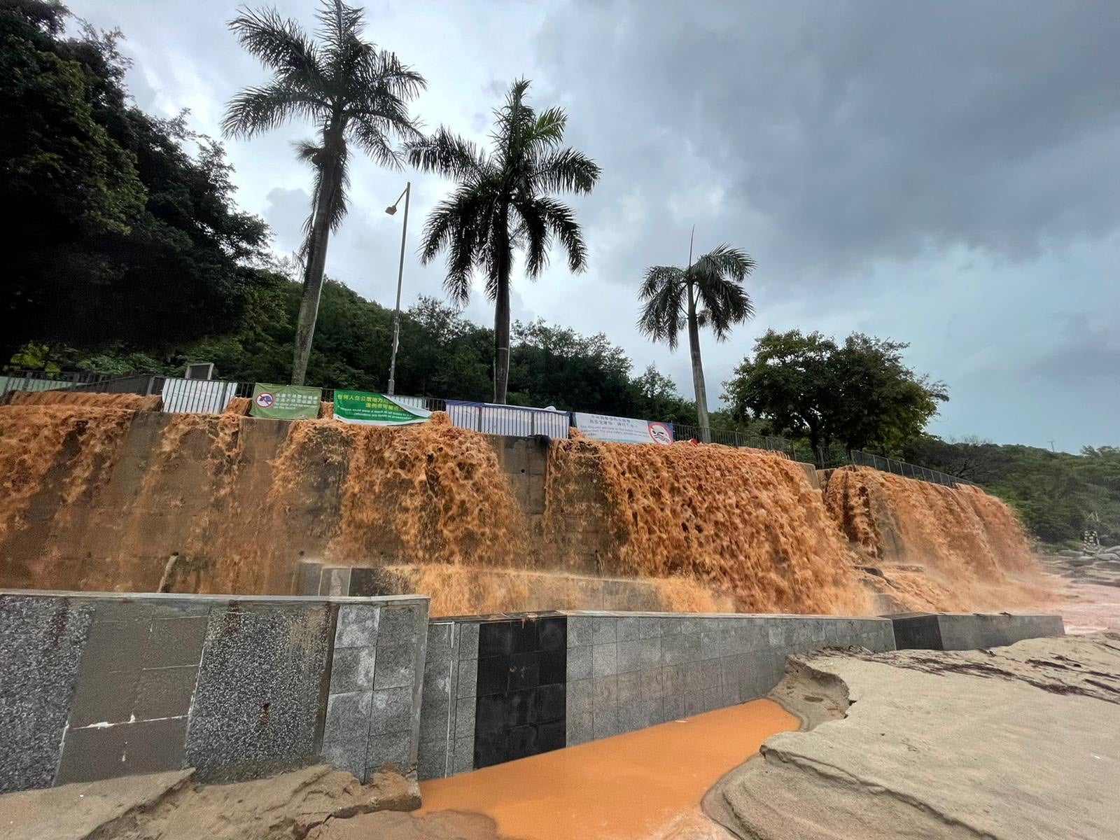 South Lantau Road floods after a black rainstorm warning in Hong Kong, China