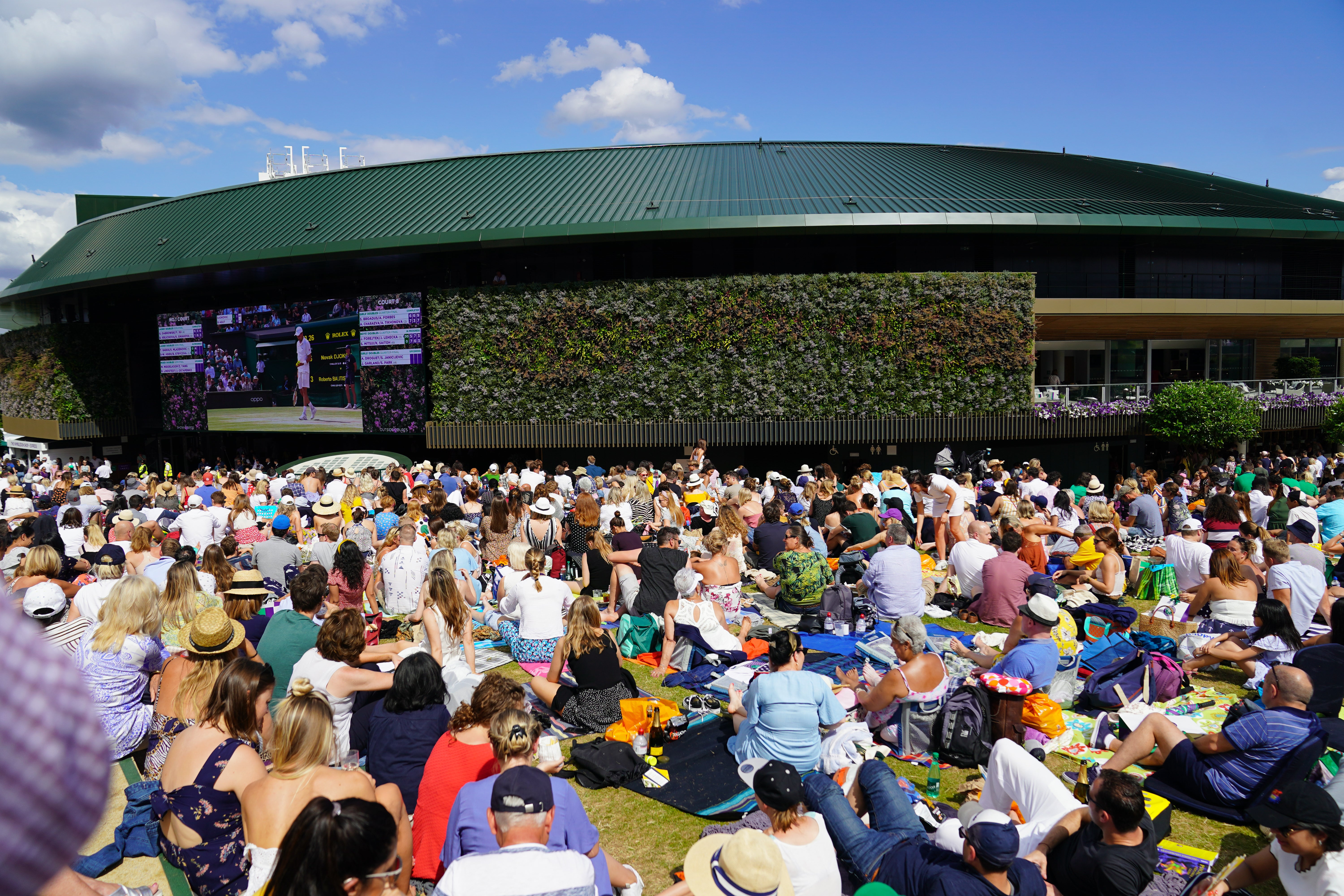 Fans watch the action on Murray Mound