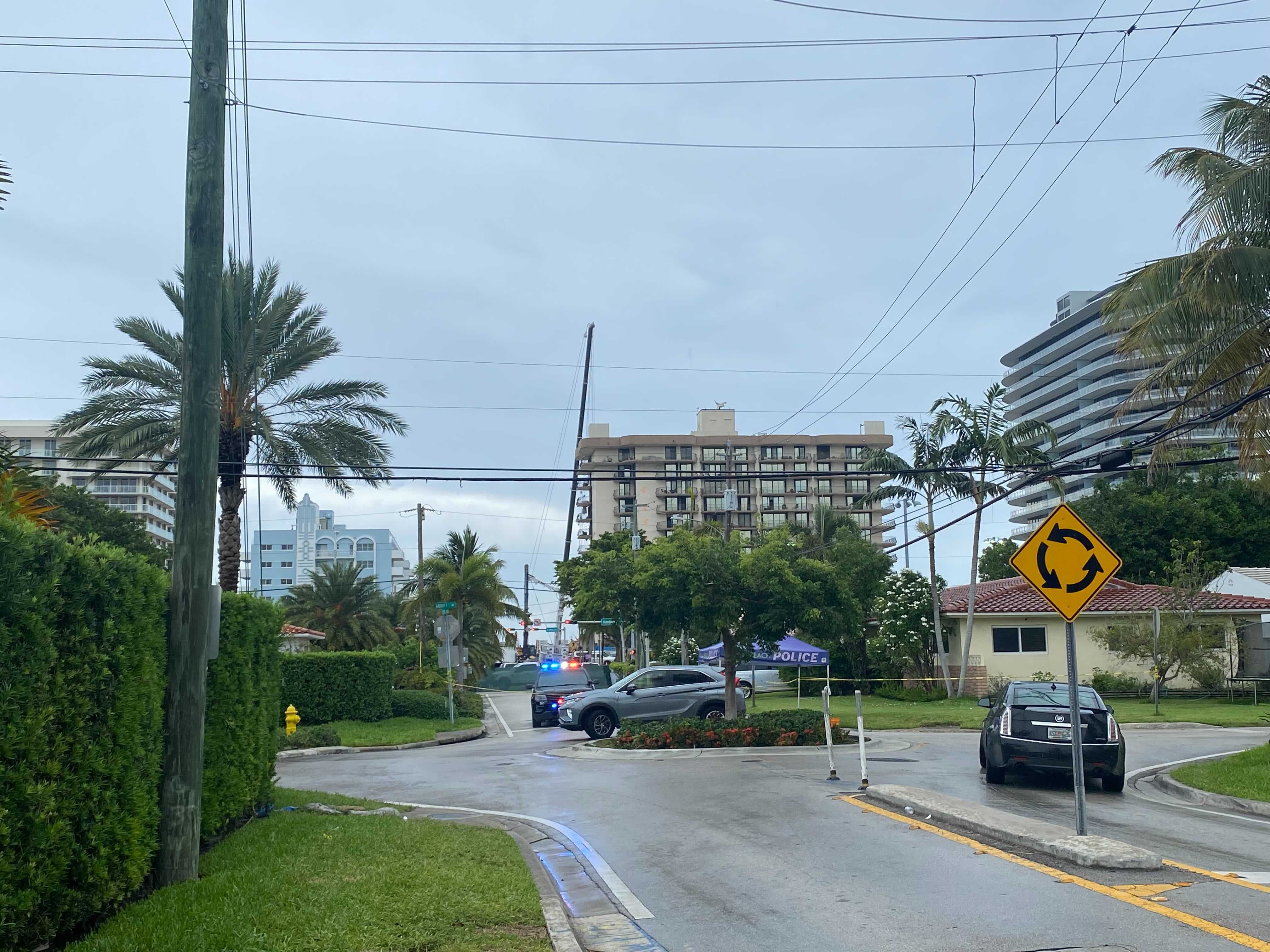 A view of a street in Surfside, Florida, near the site of the condo tower collapse.