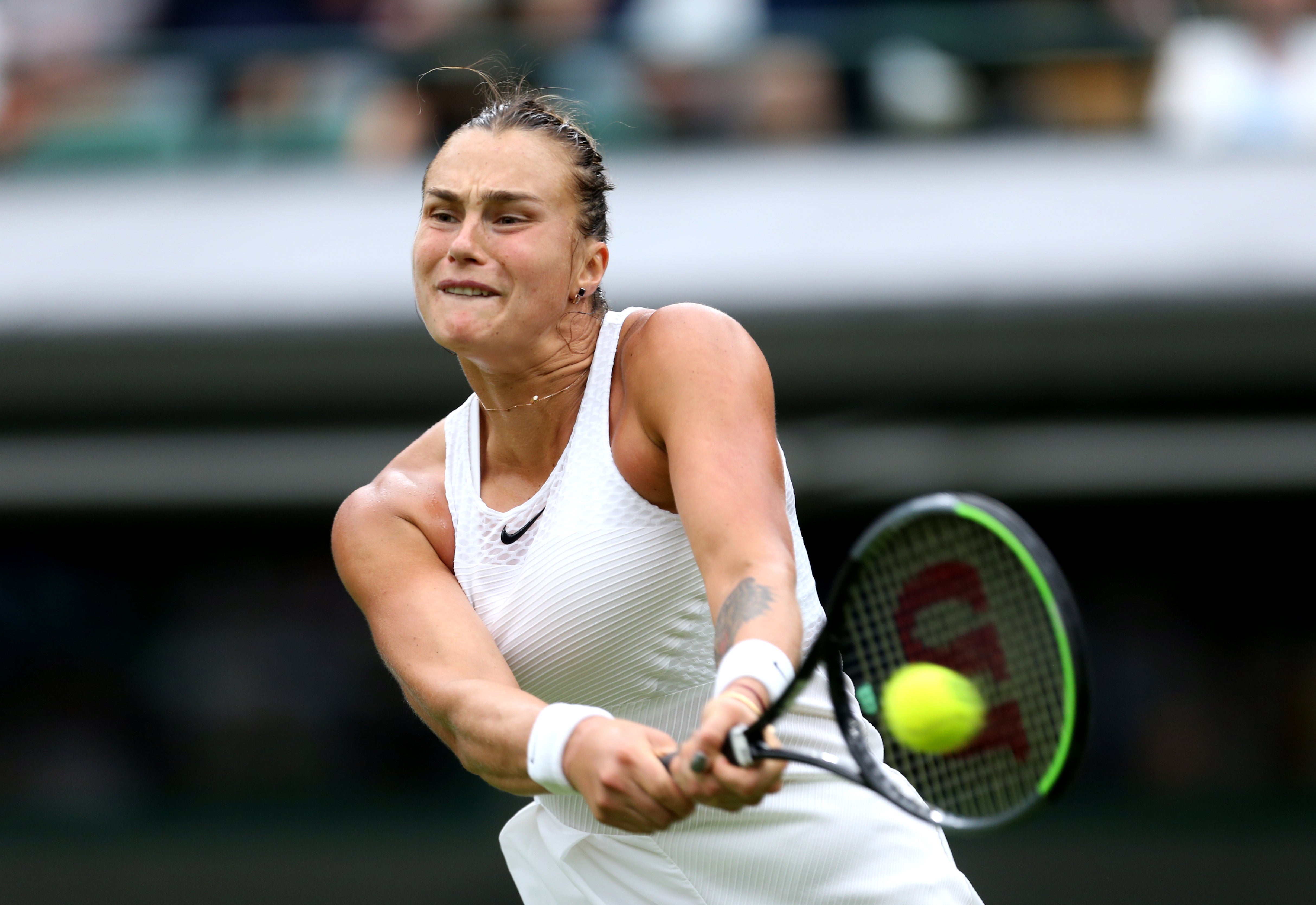 Aryna Sabalenka on her way to a first-round victory at Wimbledon