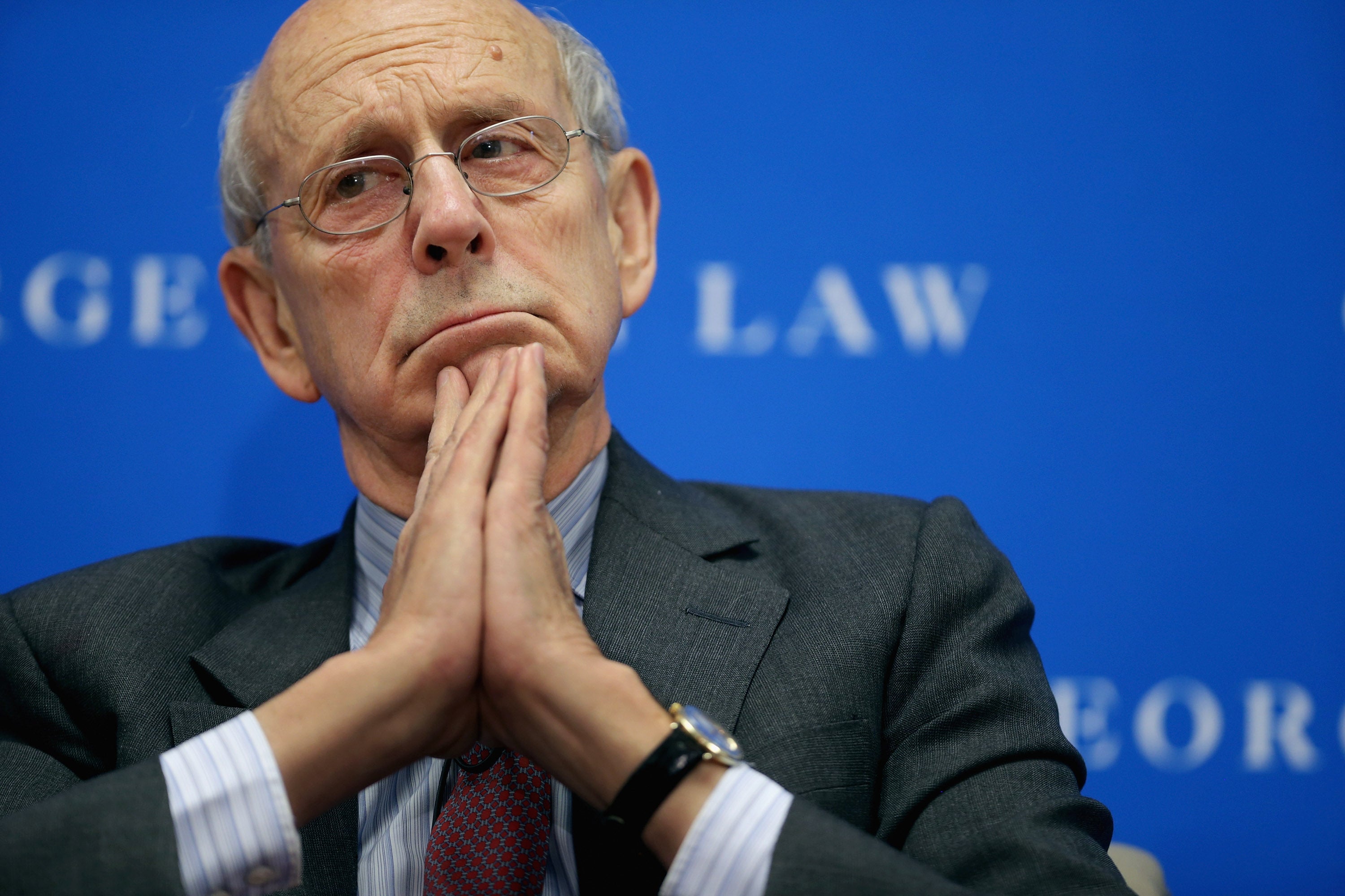 Supreme Court Associate Justice Stephen Breyer participates in a panel on ‘Lessons from the Past for the Future of Human Rights’ at the Gewirz Student Center on the campus of the Georgetown University Law Center 21 April, 2014 in Washington, DC. Mr Breyer is facing calls from some to resign from his role while Democrats have a slim majority in the Senate.