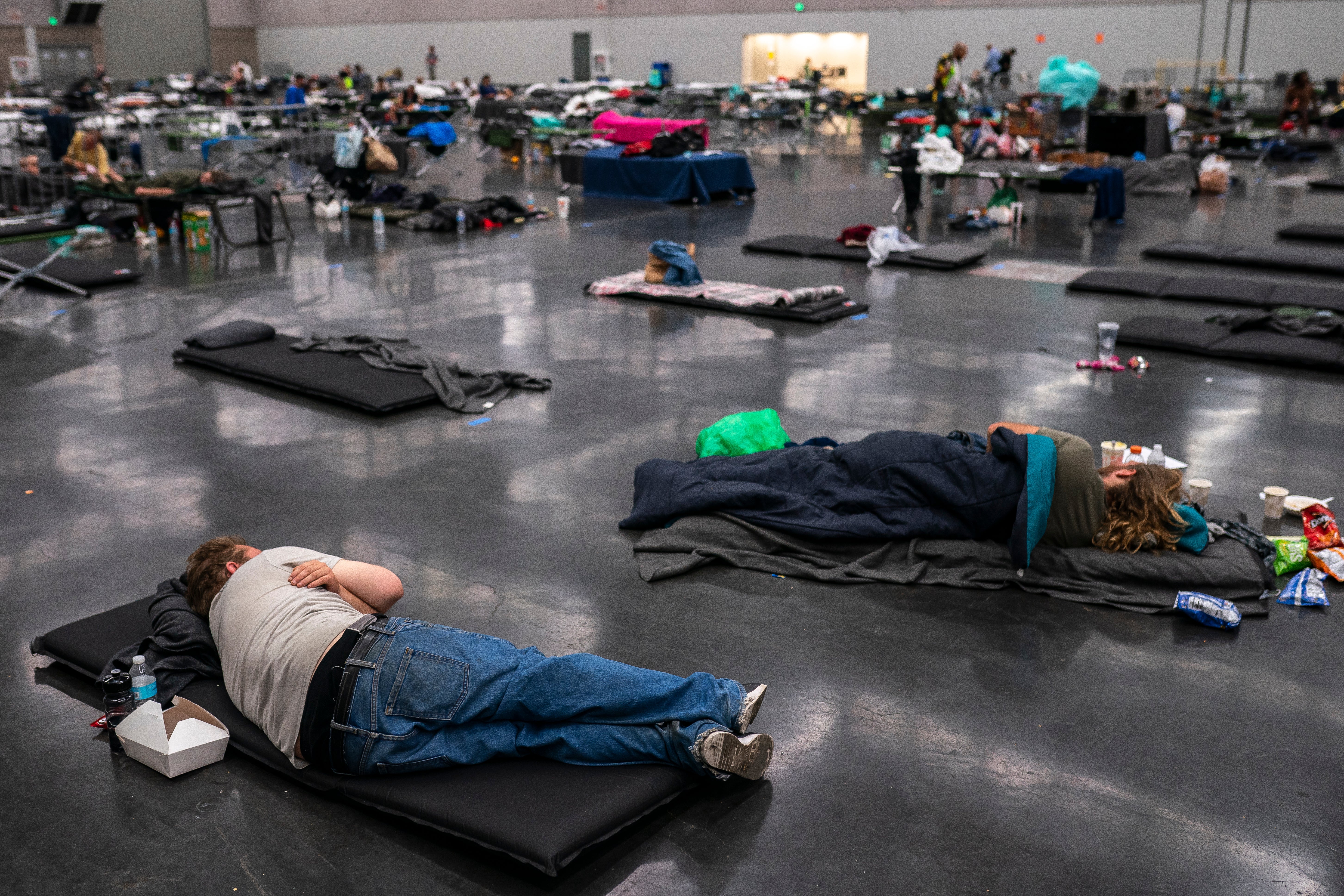 A convention centre is set up as a ‘cooling centre’ for locals