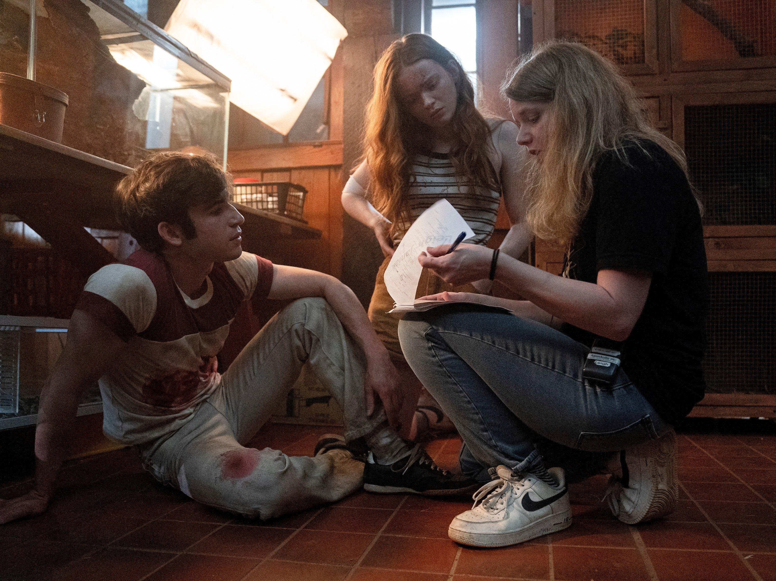 Ted Sutherland, Sadie Sink and director Leigh Janiak behind the scenes of ‘Fear Street Part 2: 1978'