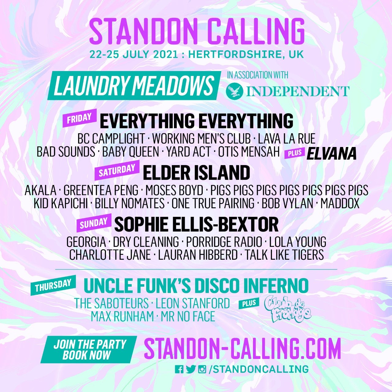 The Independent / Laundry Meadows stage lineup at Standon Calling 2021