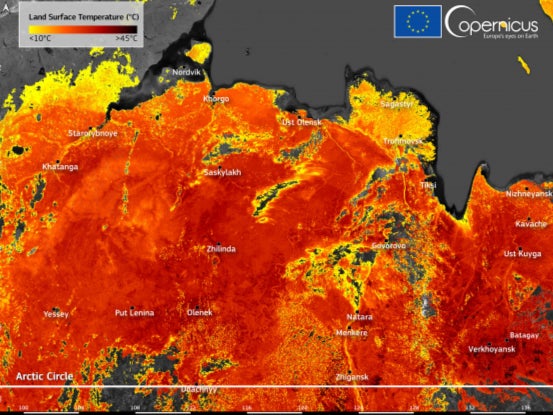 Copernicus use satellites to work out land surface temperatures in the Sakha Republic in Arctic Siberia