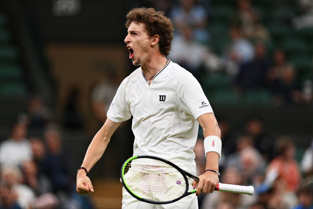 Ugo Humbert in action at Wimbledon in 2021