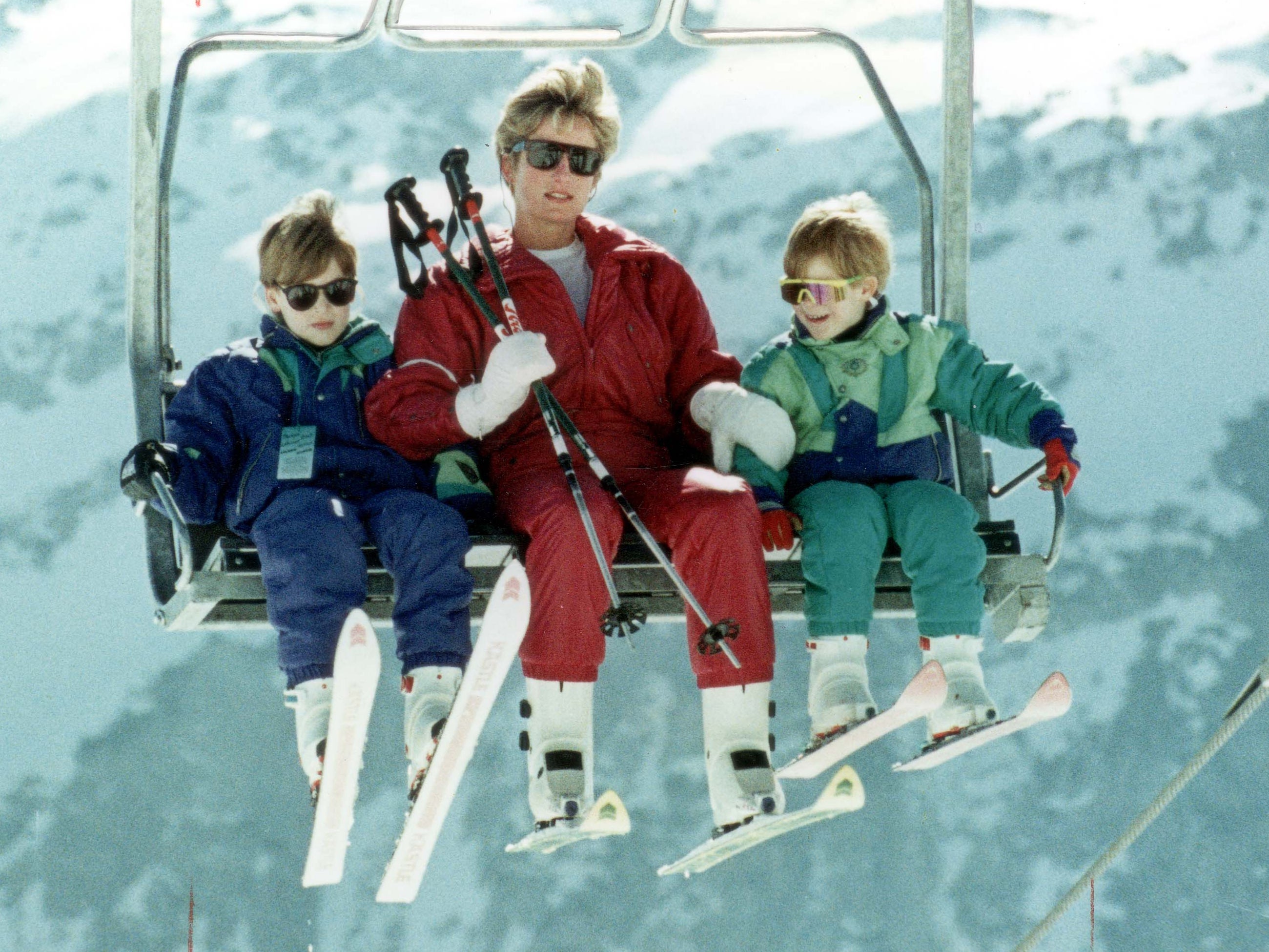 Diana with William and Harry on a ski trip