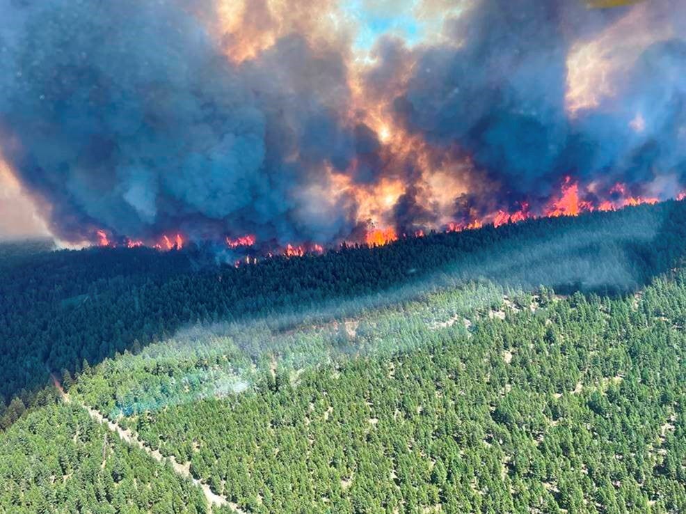 Smoke and flames are seen coming from the Sparks Lake wildfire in the Thompson-Nicola regional district, British Columbia