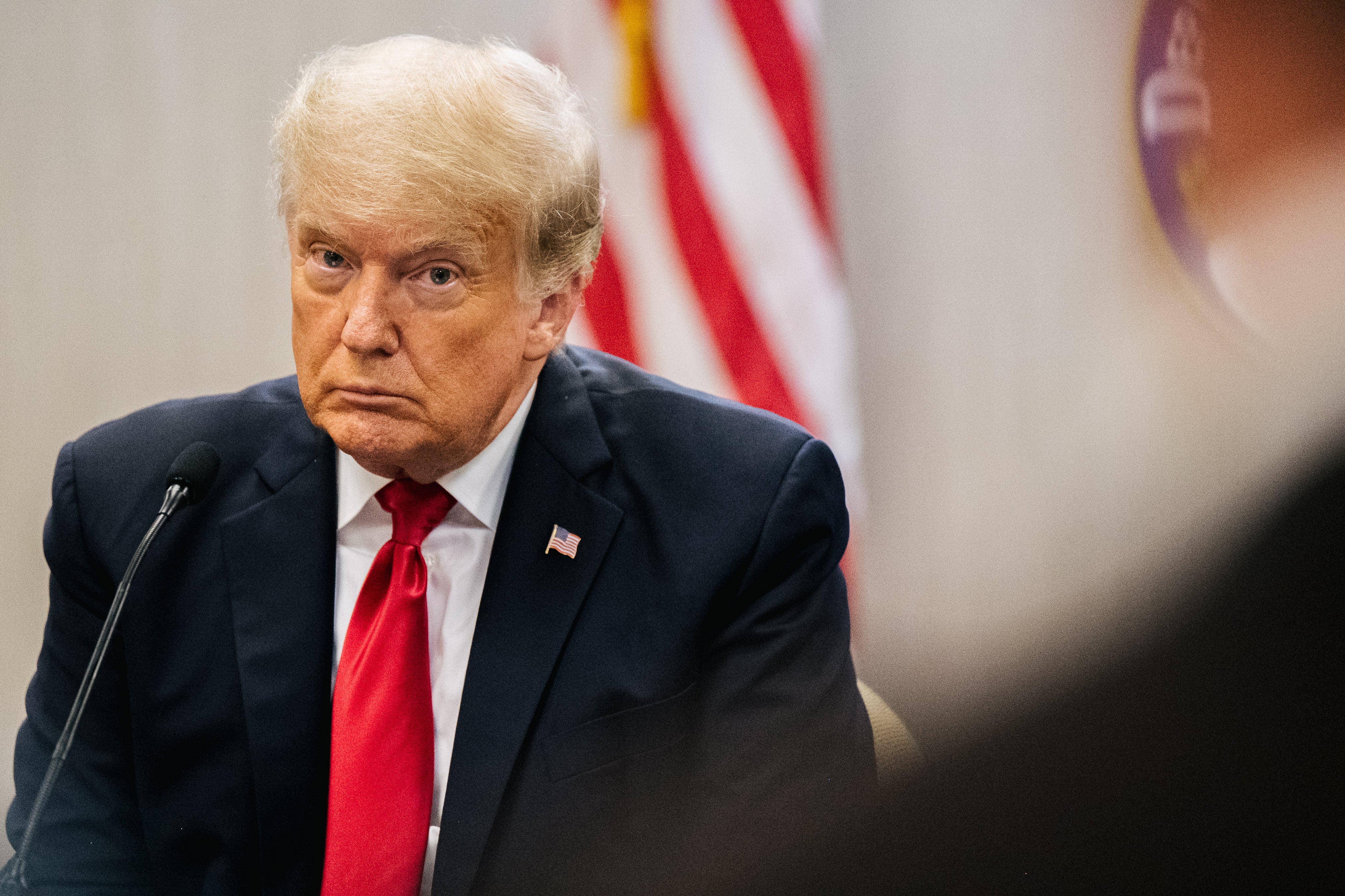 Former President Donald Trump attends a border security briefing to discuss further plans in securing the southern border wall on June 30, 2021 in Weslaco, Texas