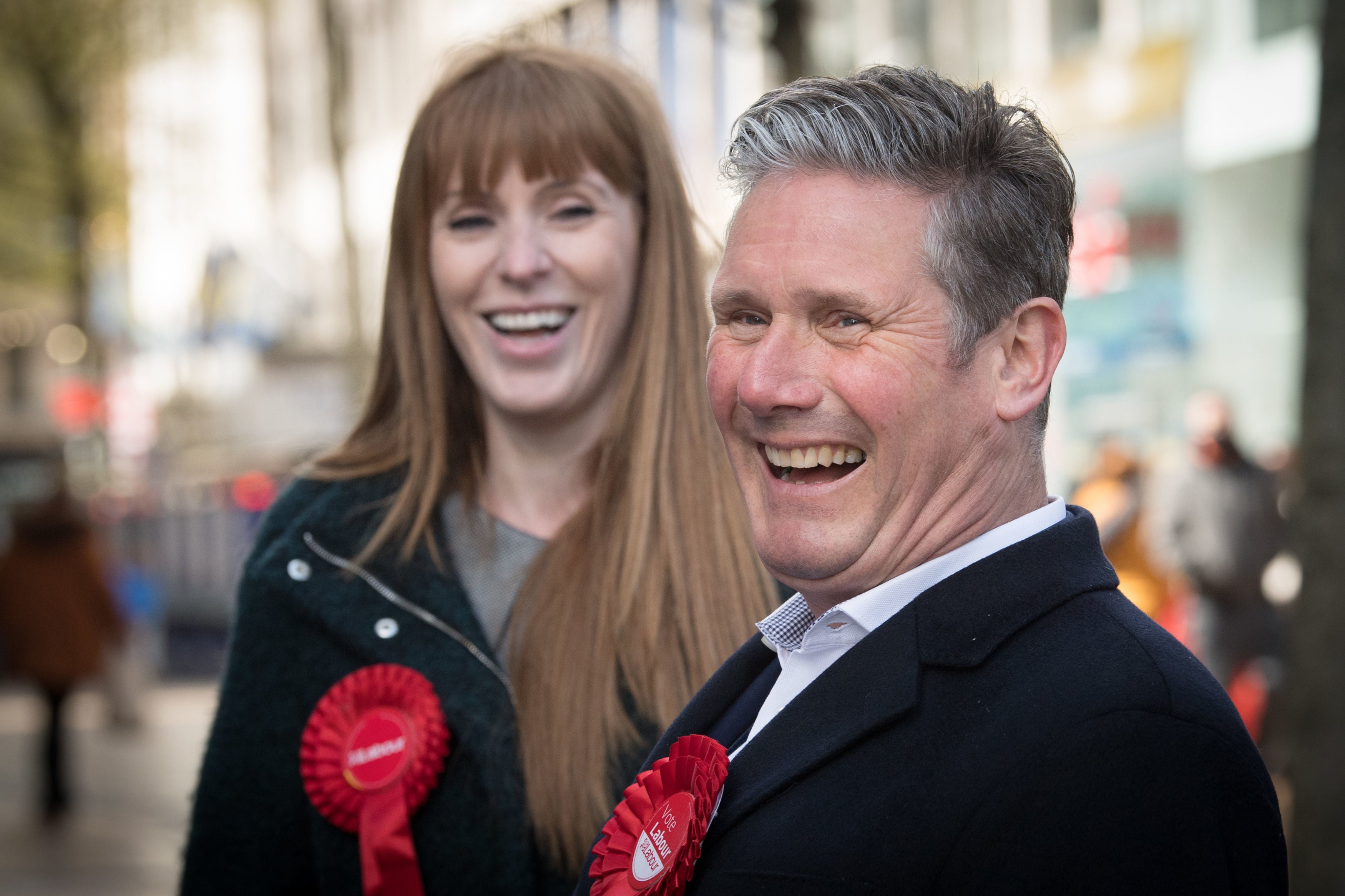 Happier times: Sir Keir and Angela Rayner on a visit to Birmingham in May