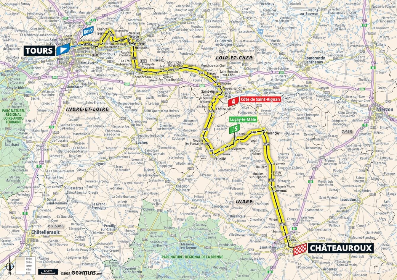 Stage six route from Tours to Chateauroux