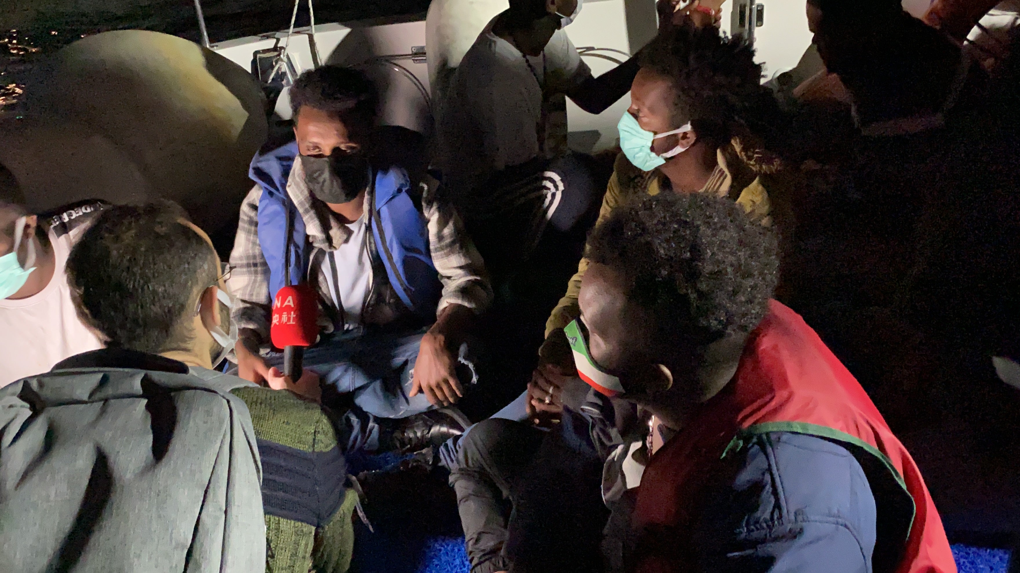 The group rests aboard a Turkish coastguard ship