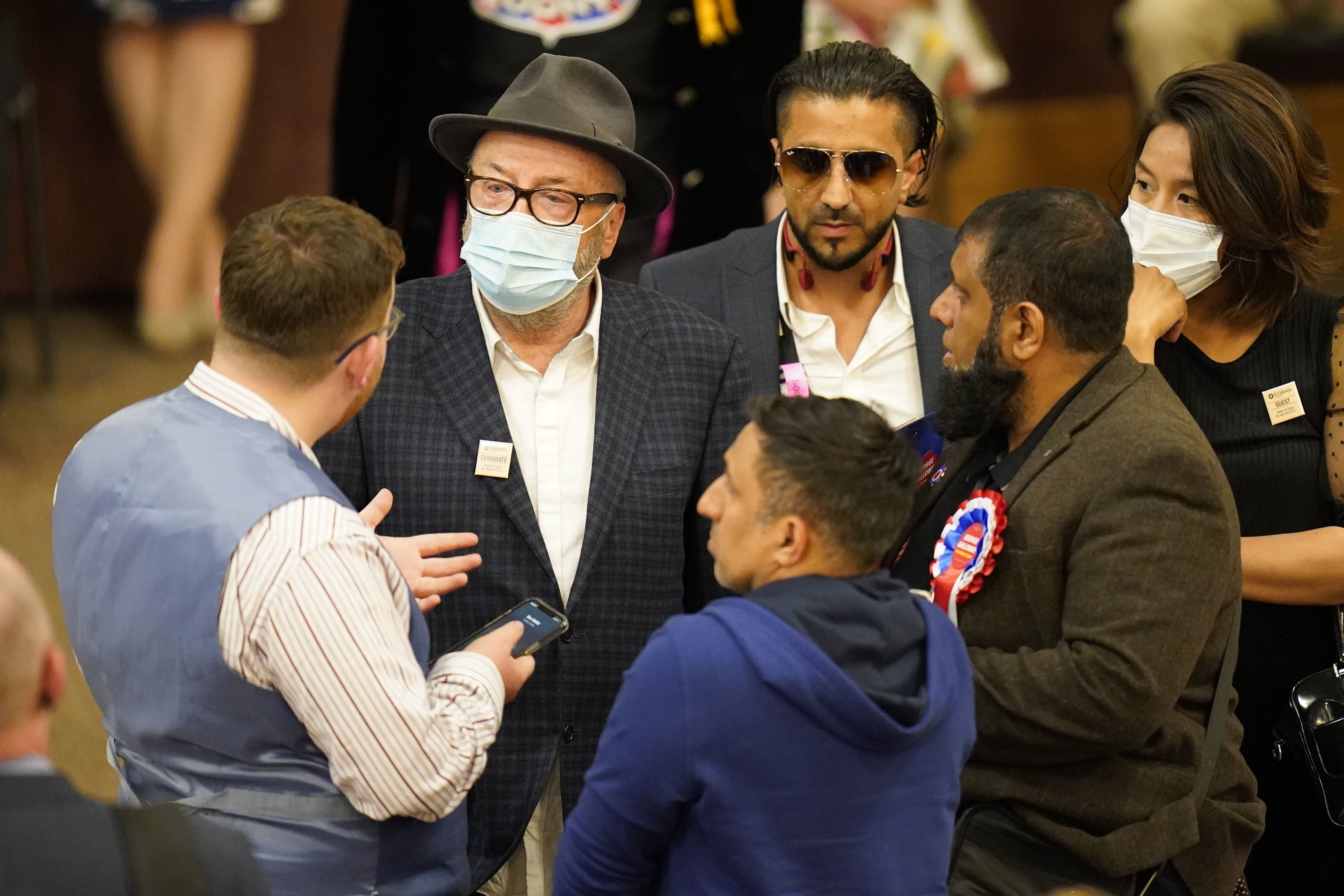 Workers Party candidate George Galloway at Cathedral House in Huddersfield on Thursday night